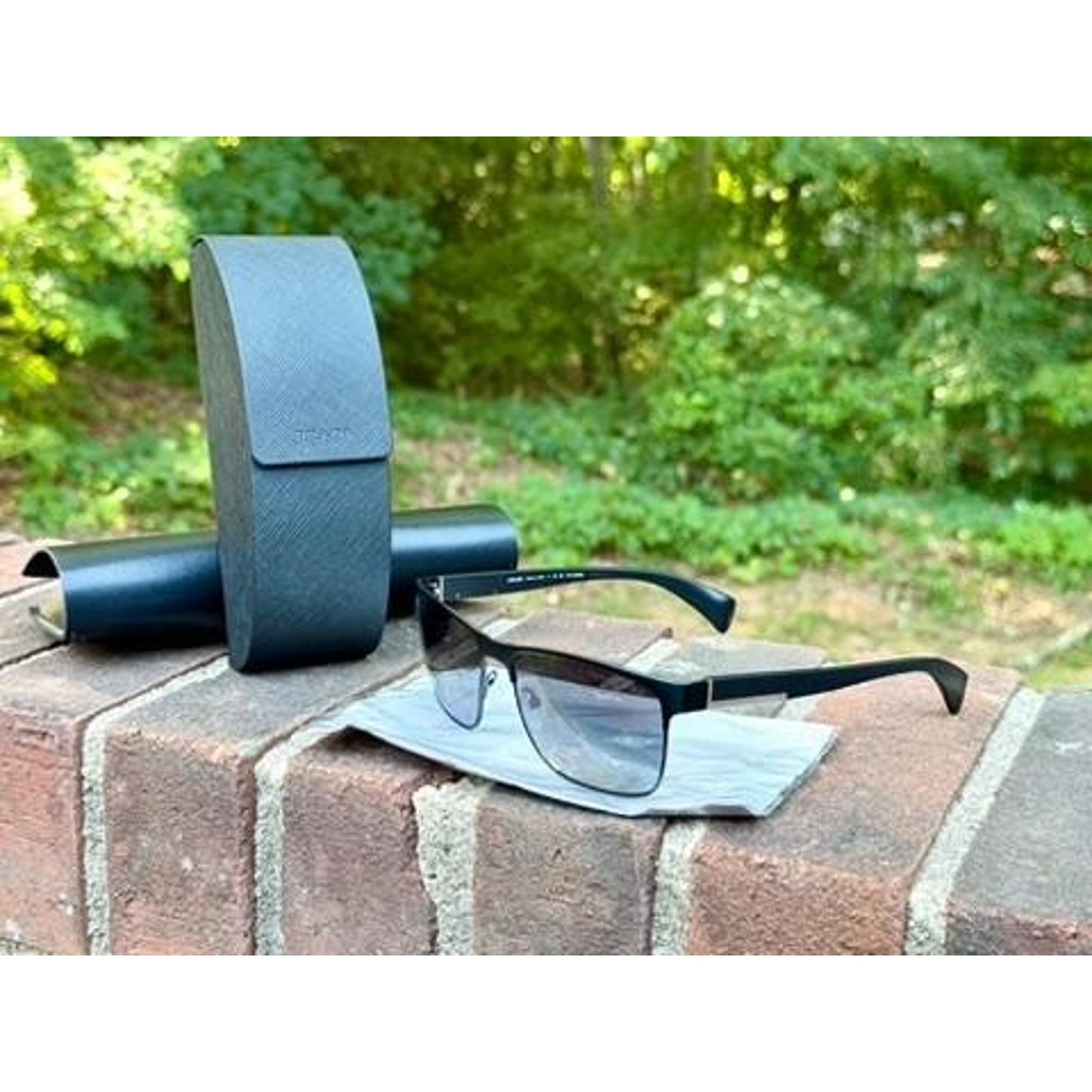 Prada SPR 51O Black Polarized Sunglasses Mens Square Half Rim Italy 58 17 140