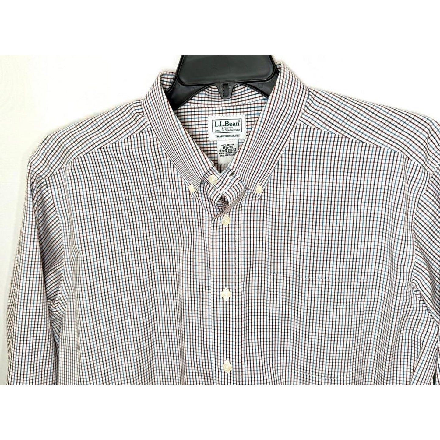 LL Bean Mens 16.5 33 Traditional Fit Button Down Shirt Cotton Plaid Long Sleeve