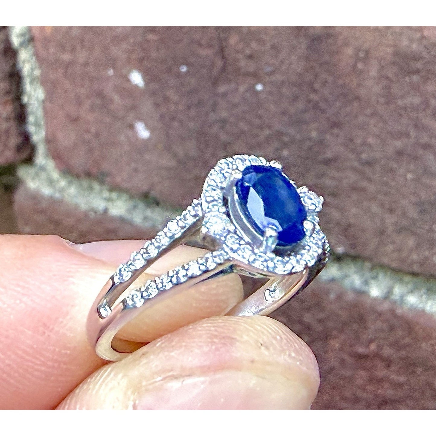 Zales Blue Sapphire Diamond Halo Engagement Ring 10K White Gold 1/3 CTW