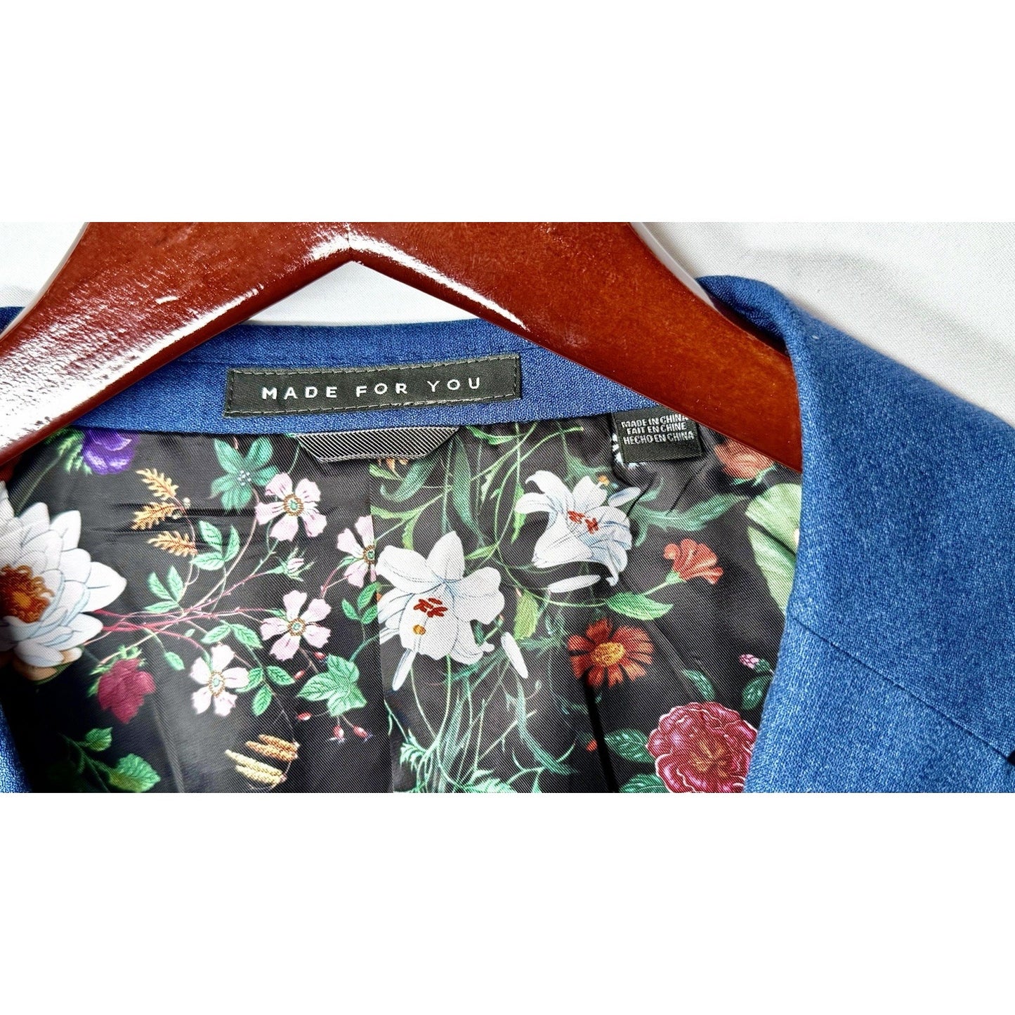 NWT Indochino Custom Blue/Floral Men Sport Coat Blazer Jacket Wool/Silk Size 46R