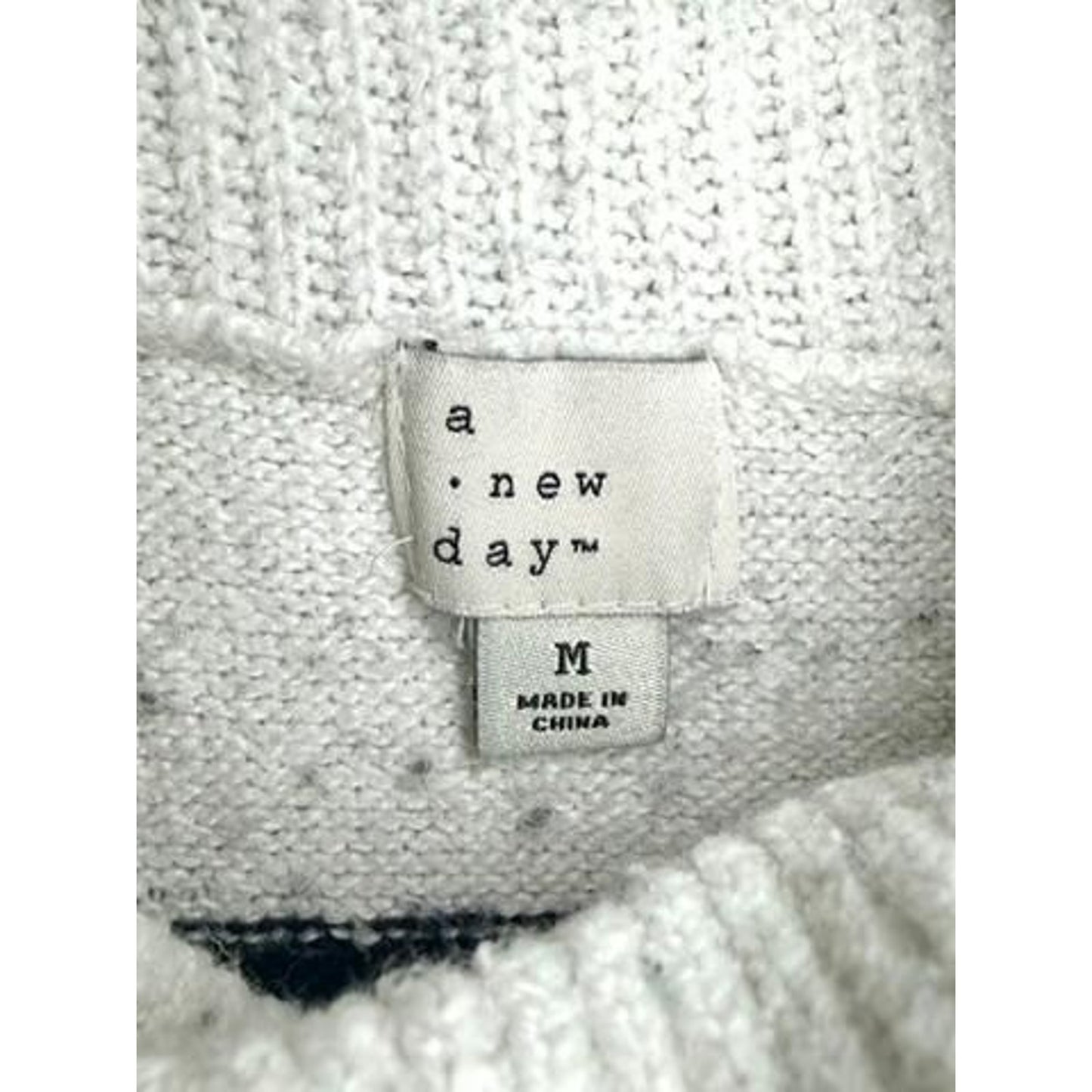 A New Day Striped Turtleneck Sweater Womens Medium White Black Knit Pullover