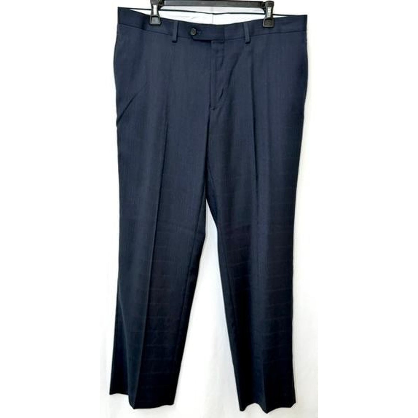 Ralph Lauren Dress Pants Mens 34x30 Navy Blue Plaid Stretch Flat Front Trousers