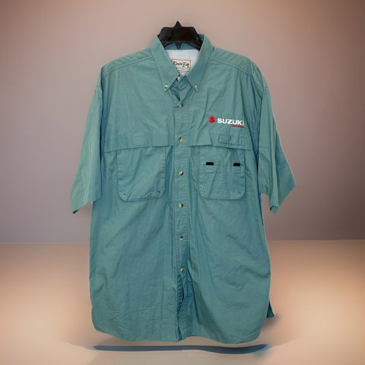 Bimini Bay Short Sleeve Vented Outdoor Fishing Shirt Light Blue Teal Men's Large