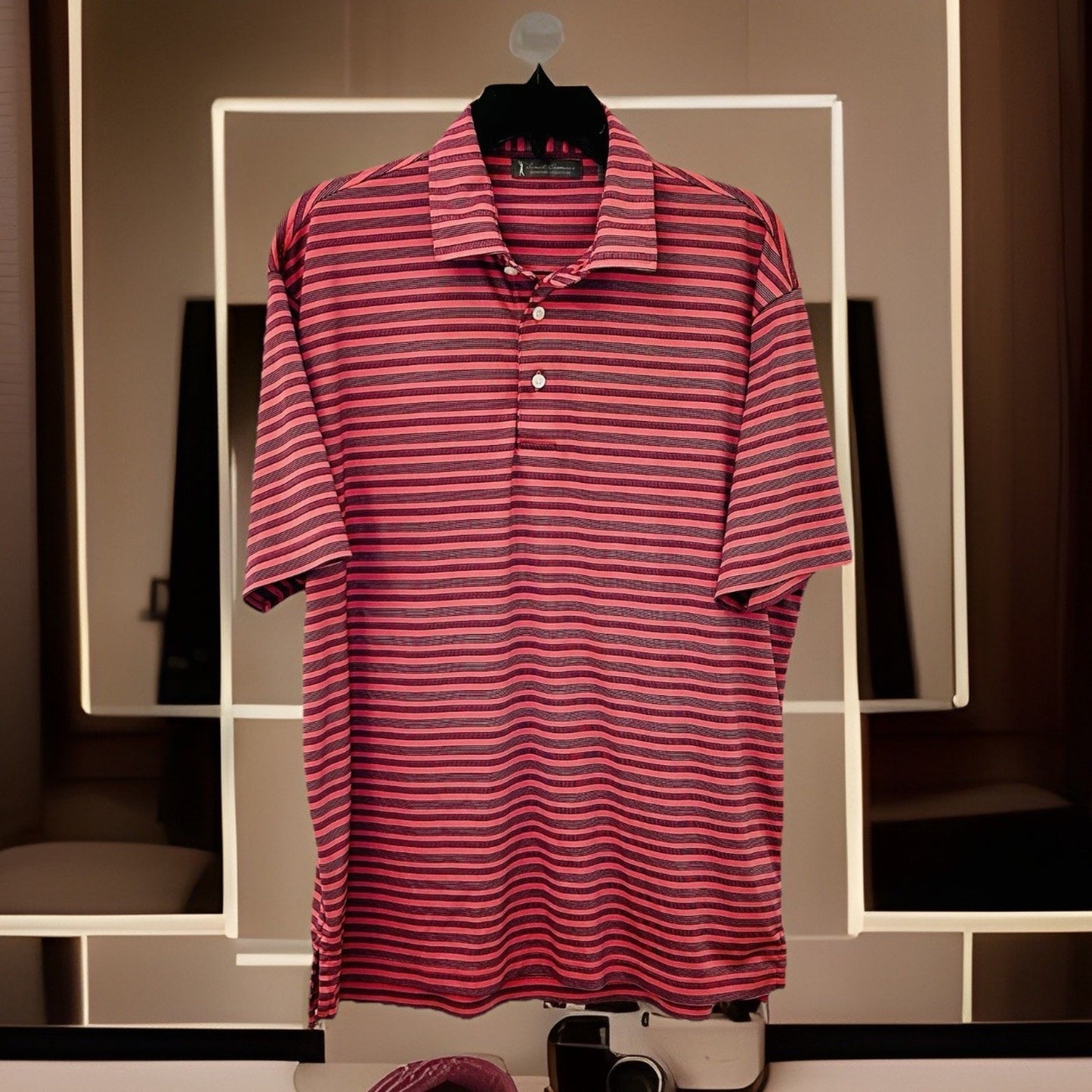 Daniel Cremieux Signature Collection Mens Large Red Striped Athletic Golf Polo