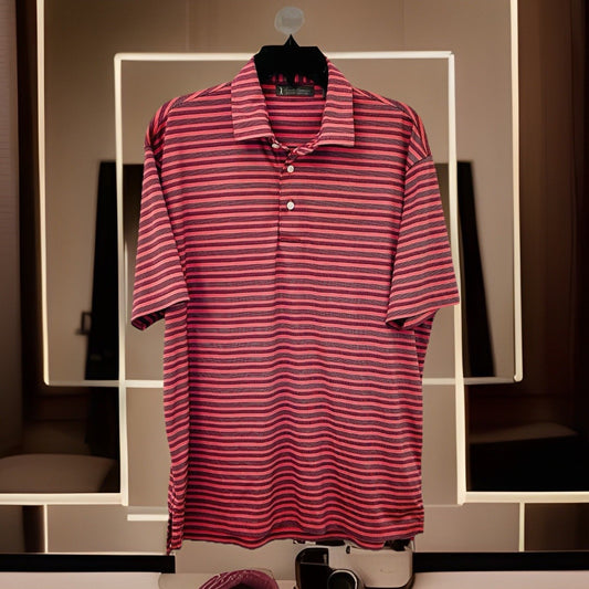 Daniel Cremieux Signature Collection Mens Large Red Striped Athletic Golf Polo