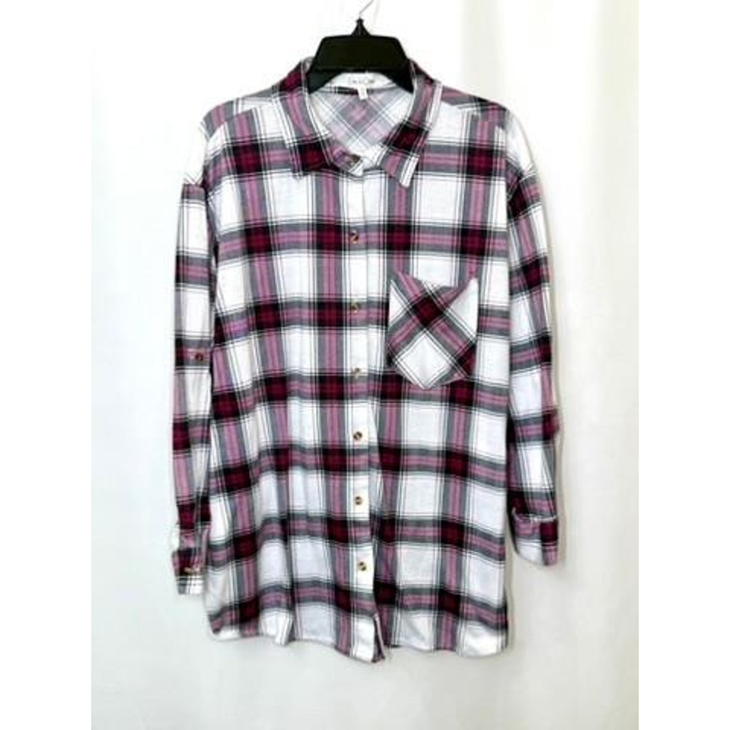 Lot of 2 Womens Plaid Flannel Button Up Shirts Passport L Eden Olivia