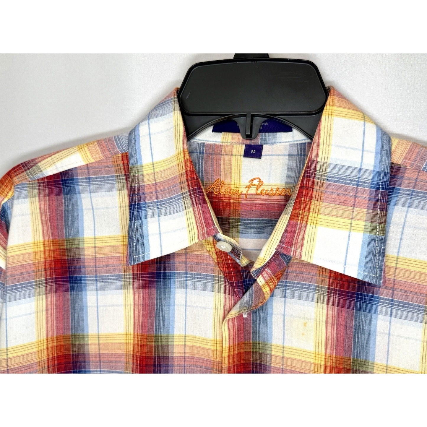 Alan Flusser Mens Shirt Medium M Rainbow Plaid Cotton Long Sleeve Button Down