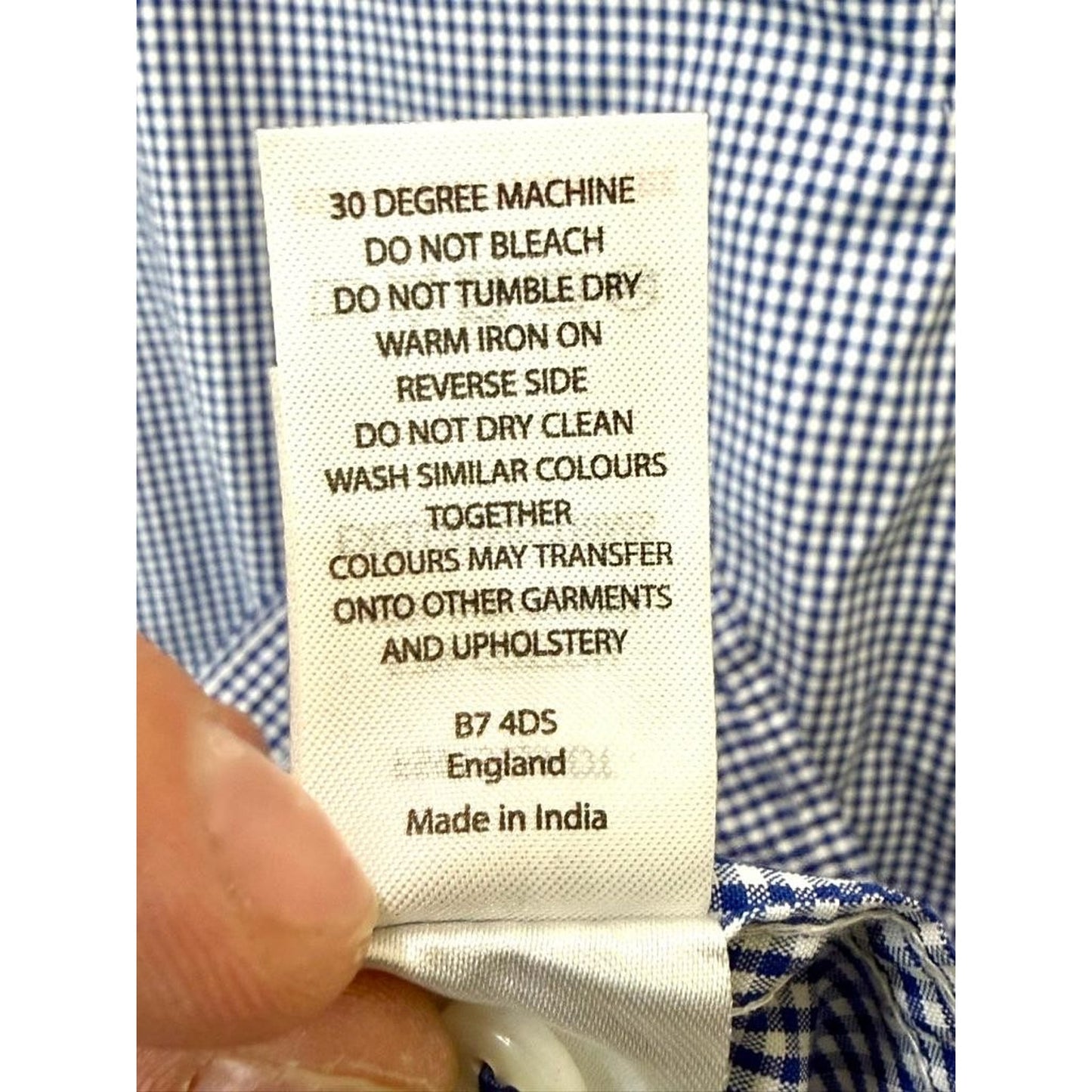 Steel & Jelly Mens Shirt 16.5 Blue White Gingham Check Long Sleeve Button Up