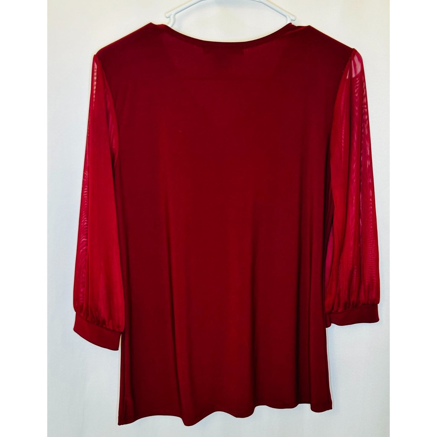 Adele & May Woman's Red Sheer Sleeve V-Neck Blouse Size Medium