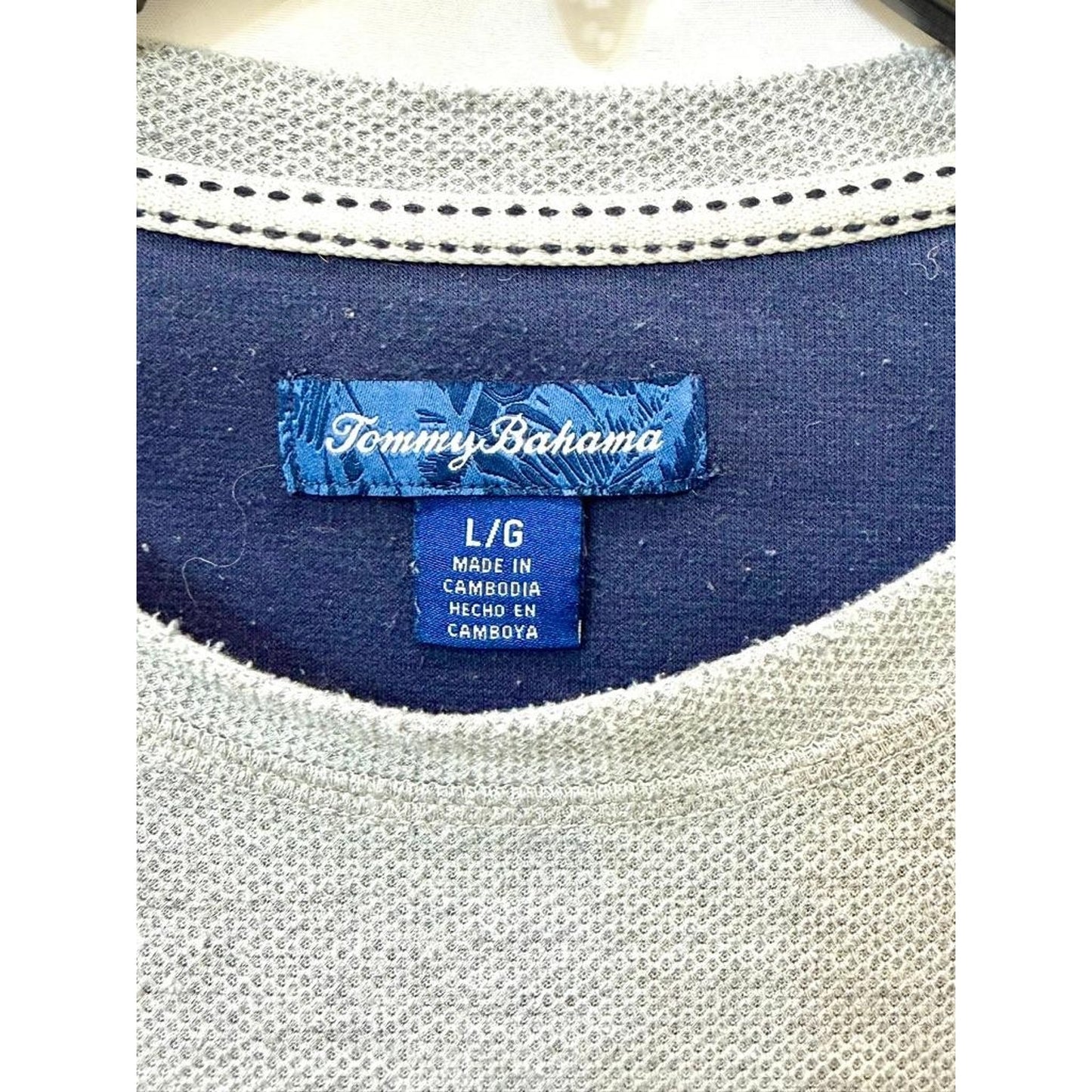 Tommy Bahama Shirt Mens Large Gray Long Sleeve Marl Knit Marlin Logo Pullover