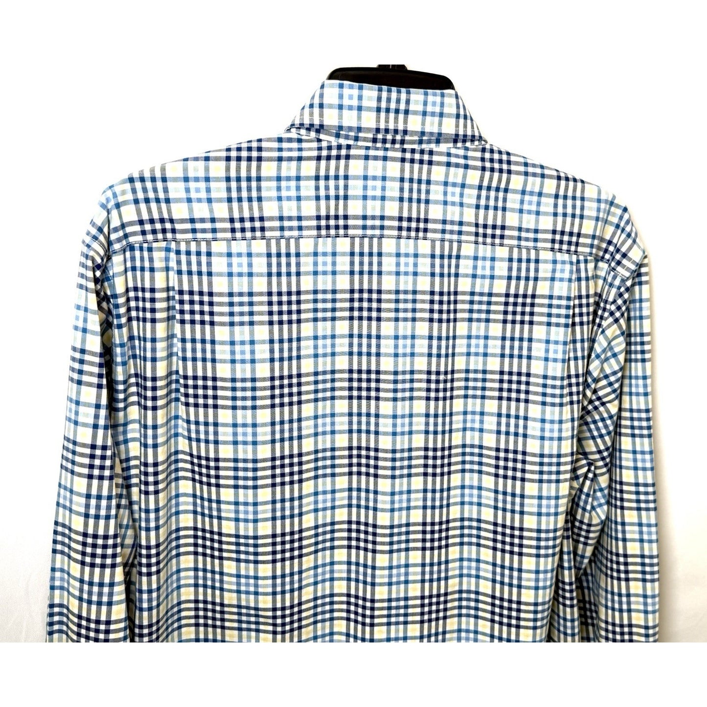 LL Bean Shirt Mens Medium White Blue Yellow Plaid Button Up Long Sleeve Cotton