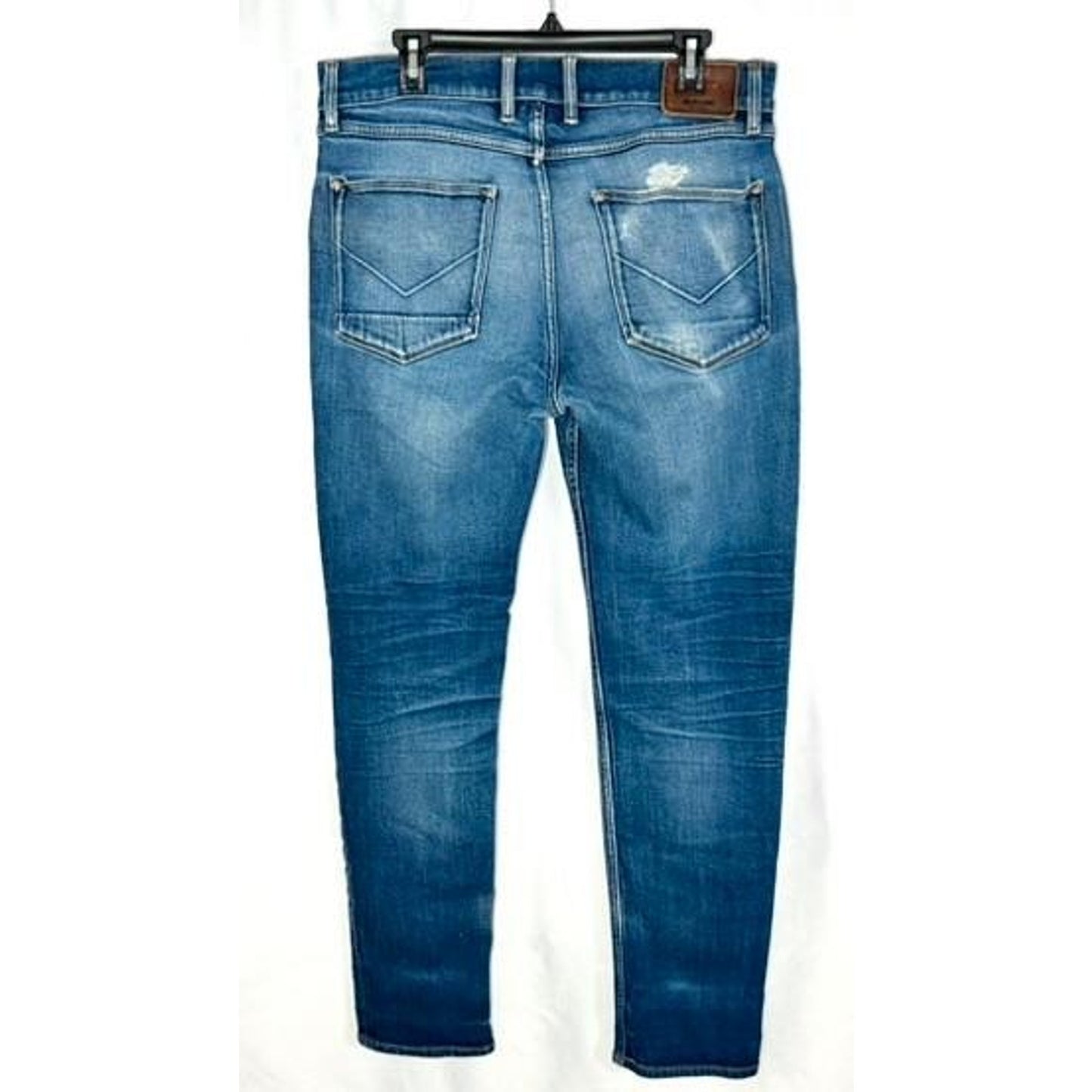 Hudson Jeans Mens 34 Blue Denim Relaxed Skinny Distressed Stretch Pants