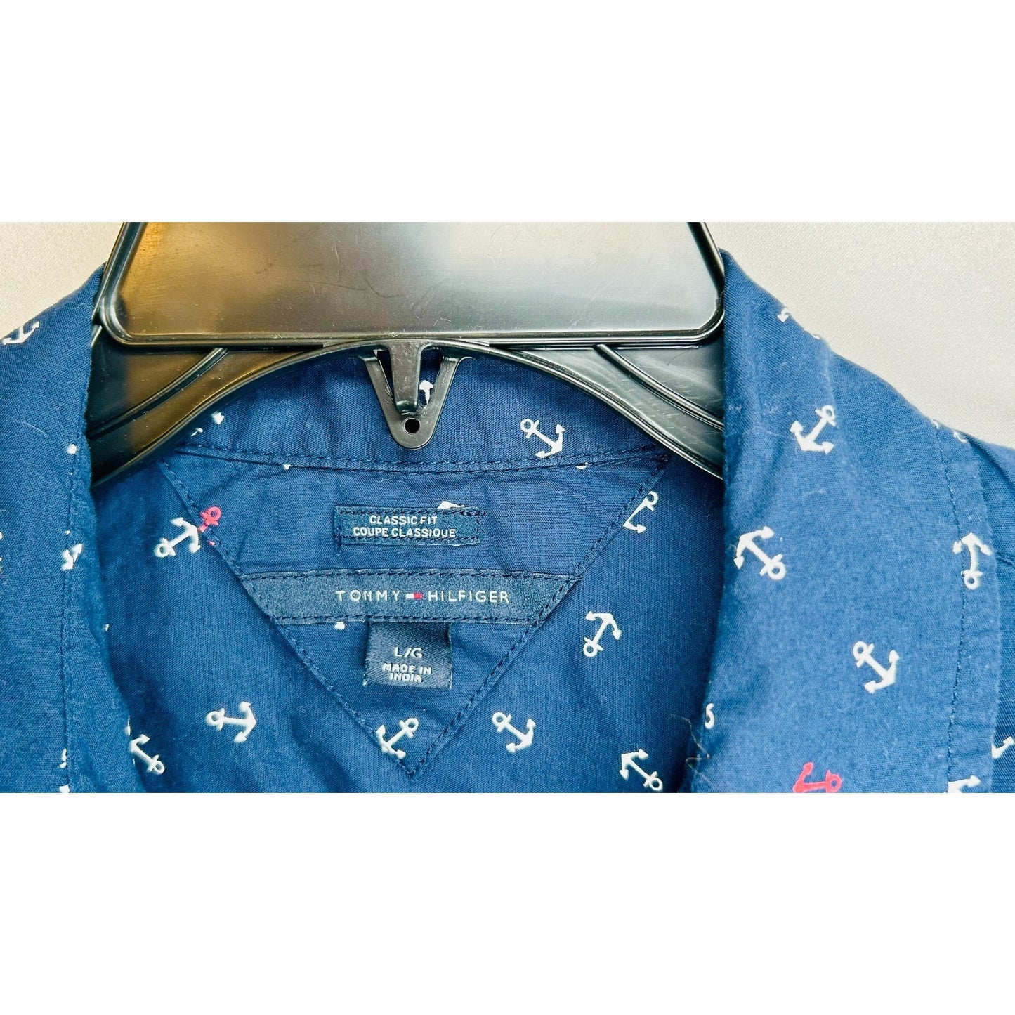 Tommy Hilfiger Women's Large Blue Button Up Shirt Anchor Print Top Long Sleeve