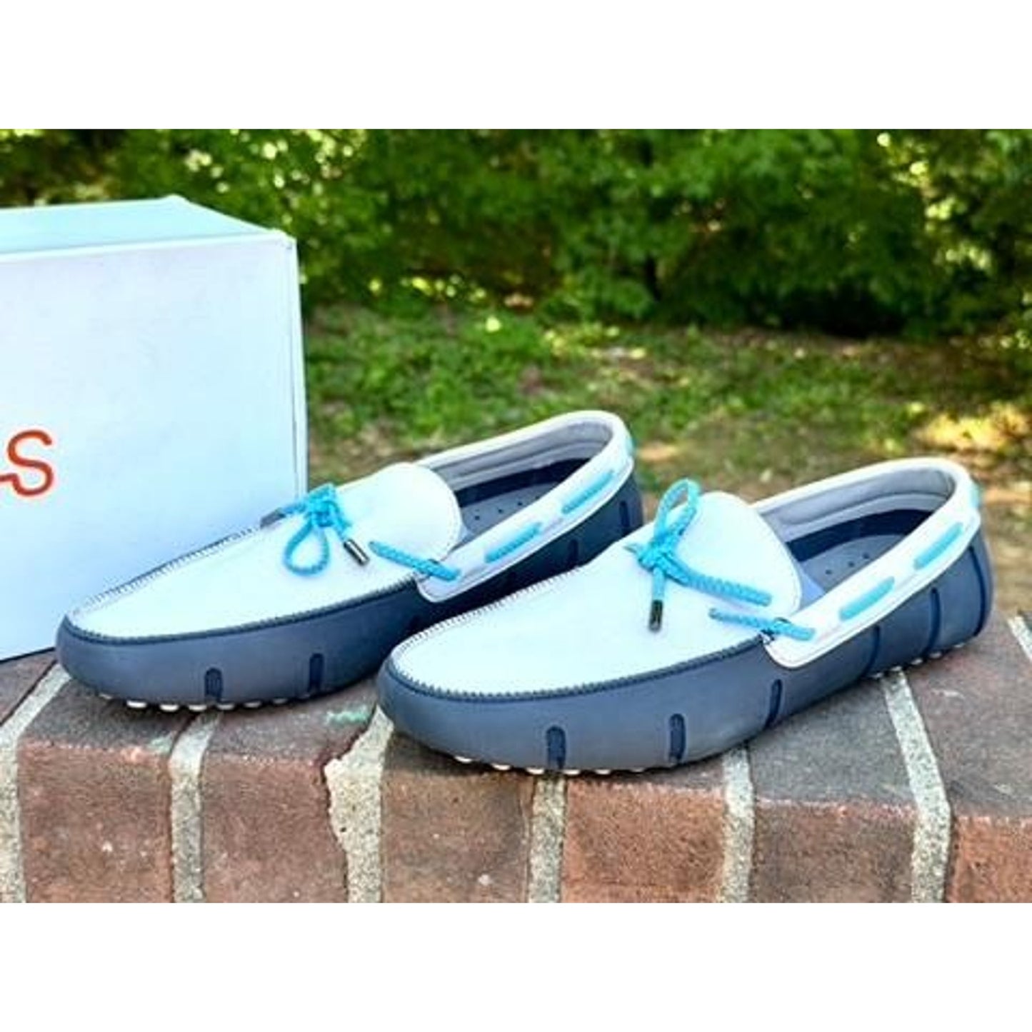 Swims Braided Lace Lux Loafer Driver Mens 9.5 Navy Alloy Blue White Slip On