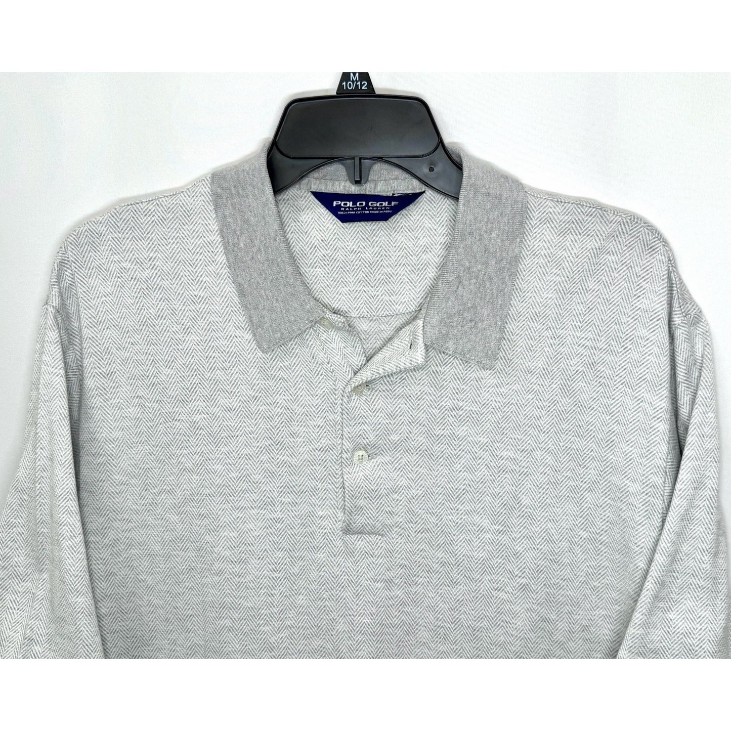 Polo Golf Ralph Lauren Pima Cotton Polo Shirt Men L Gray Herringbone Knit Luxury
