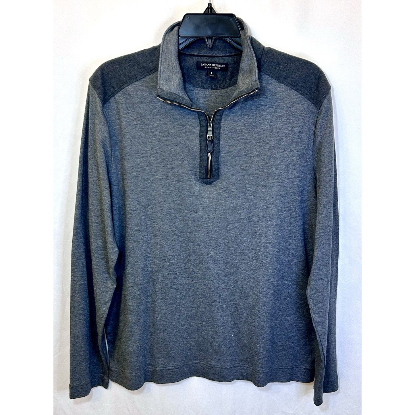 Banana Republic Luxury Touch Cotton Men's Large Gray 1/4 Zip Pullover