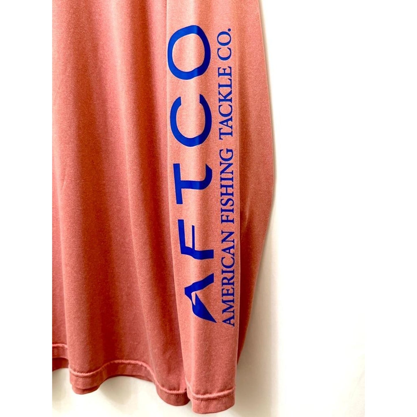 AFTCO Fishing Shirt Mens Large Salmon Pink Long Sleeve Sun Protection