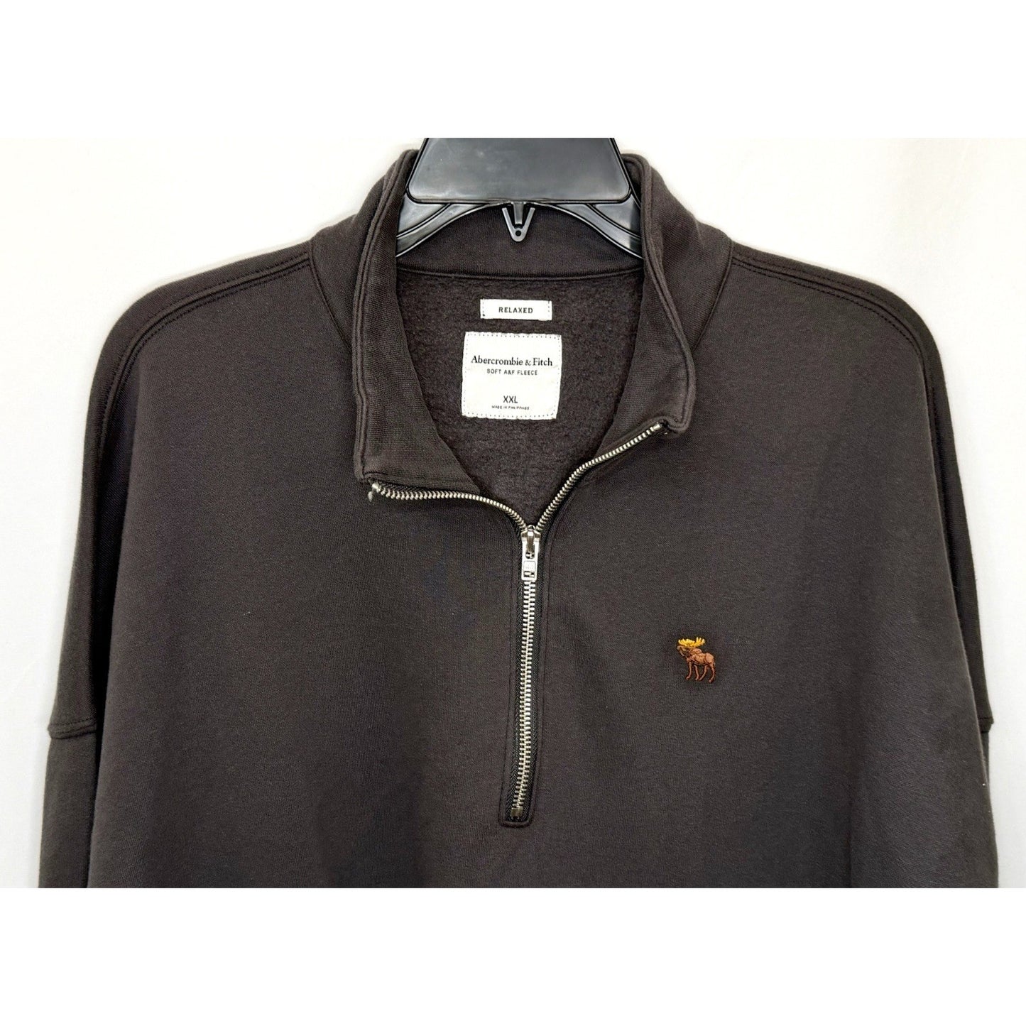 Abercrombie & Fitch Men's XXL Black Essential Half Zip Sweatshirt Moose Logo XL