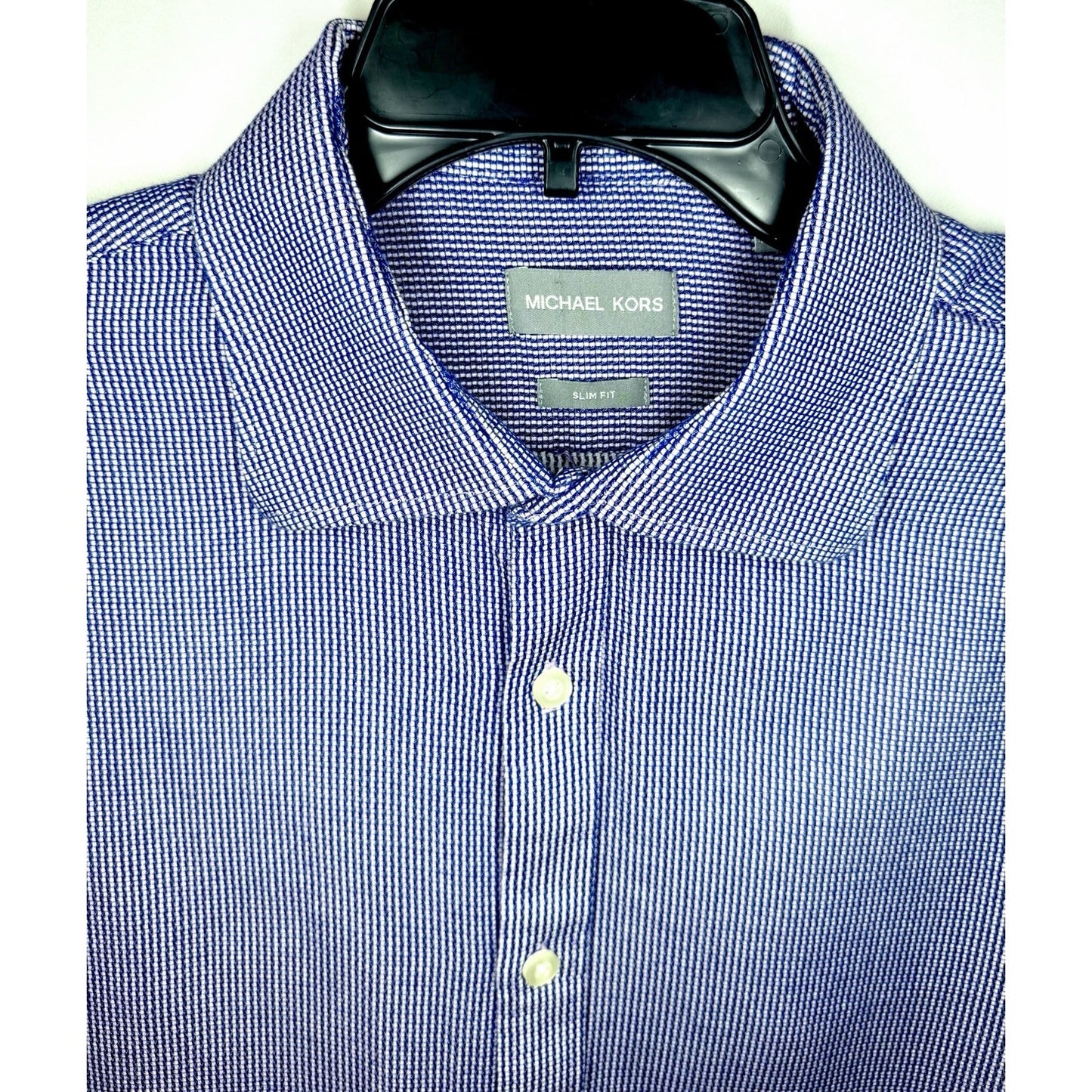 Micha Kors Slim Fit Men's Size XL 17/34 Blue Striped Cotton Casual Dress Shirt