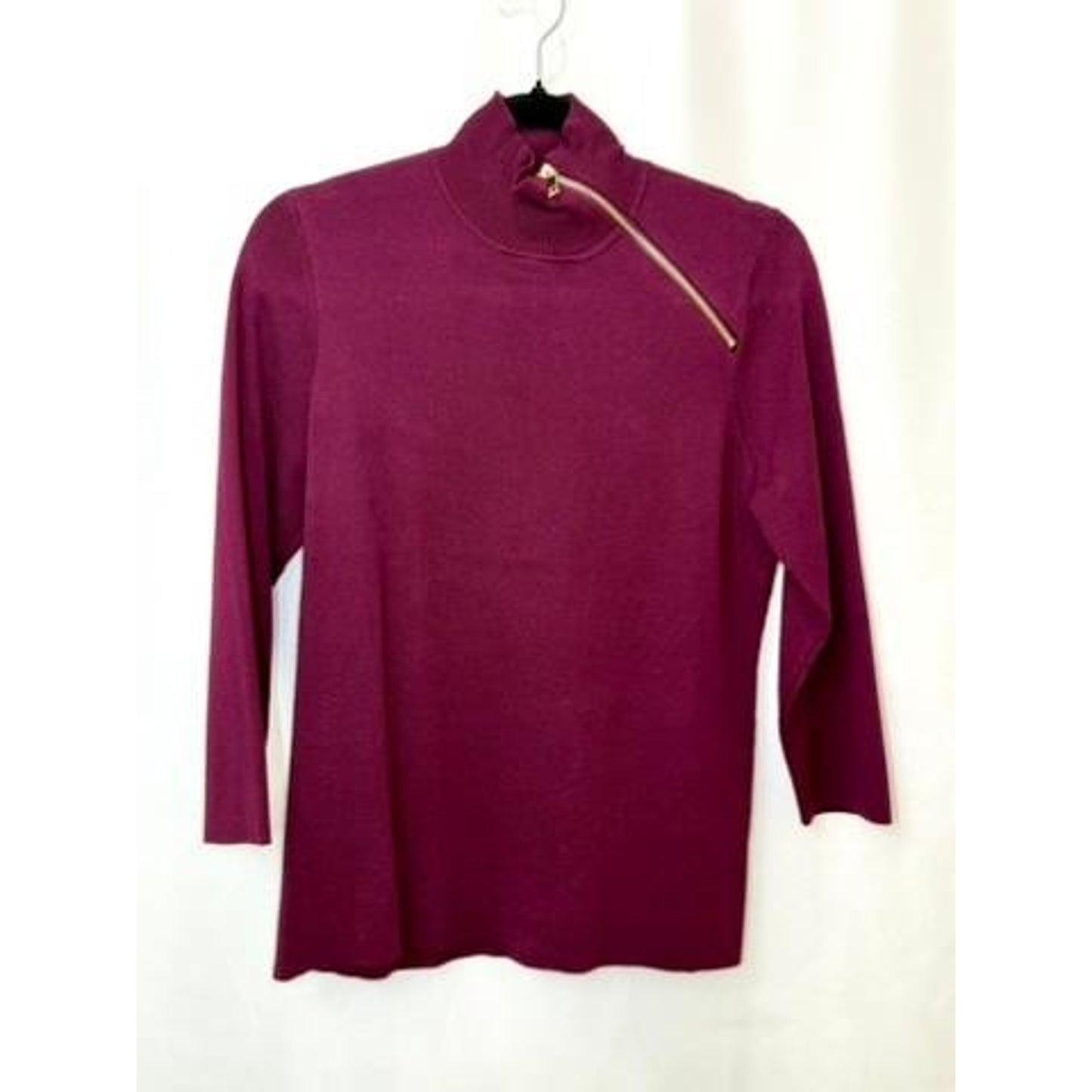 Cable & Gauge Womens Large Cabernet Red Mock Neck Asymmetrical Zip Sweater NWT