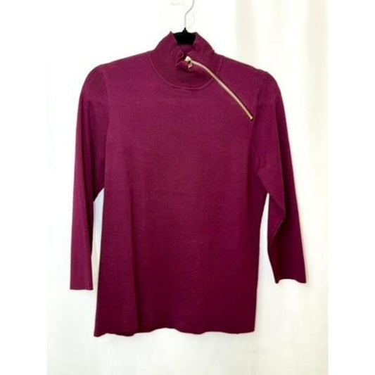 Cable & Gauge Womens Large Cabernet Red Mock Neck Asymmetrical Zip Sweater NWT