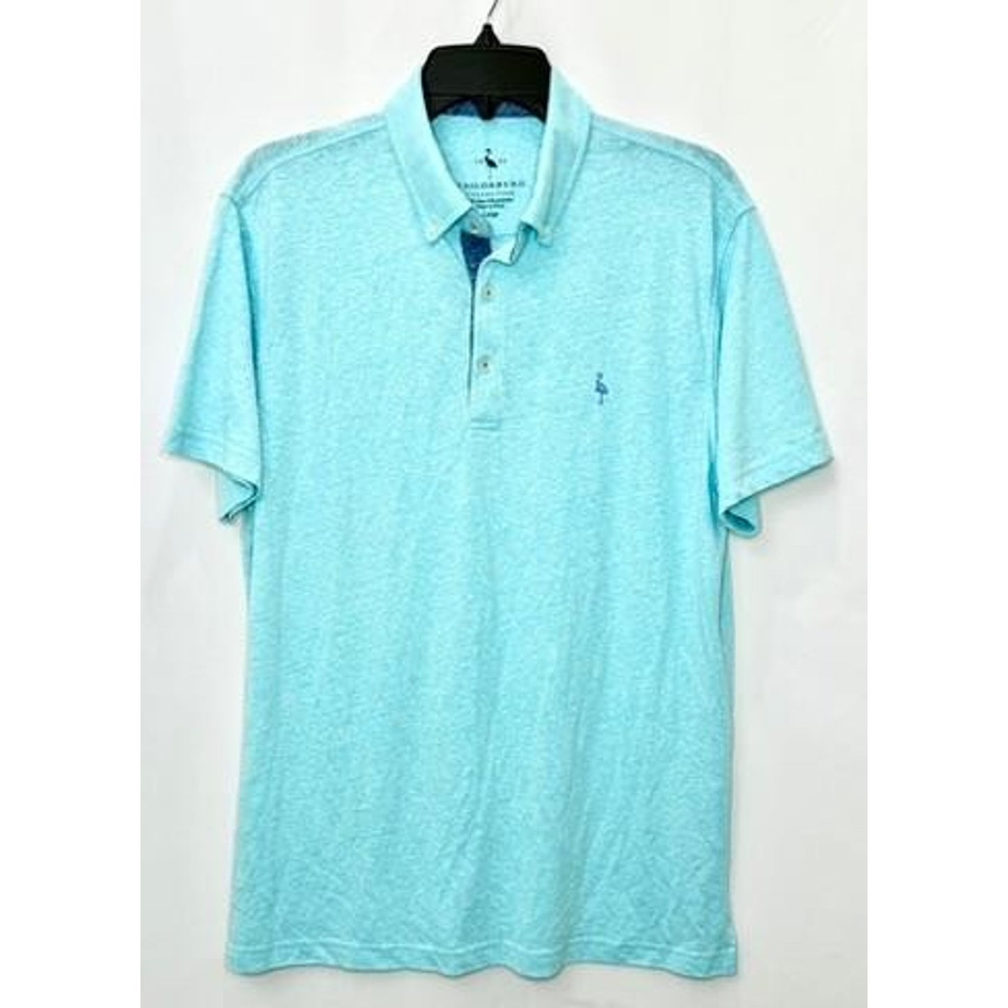Tailorbyrd Collection Polo Shirt Mens Large Teal Aqua Blue Linen Blend Flamingo