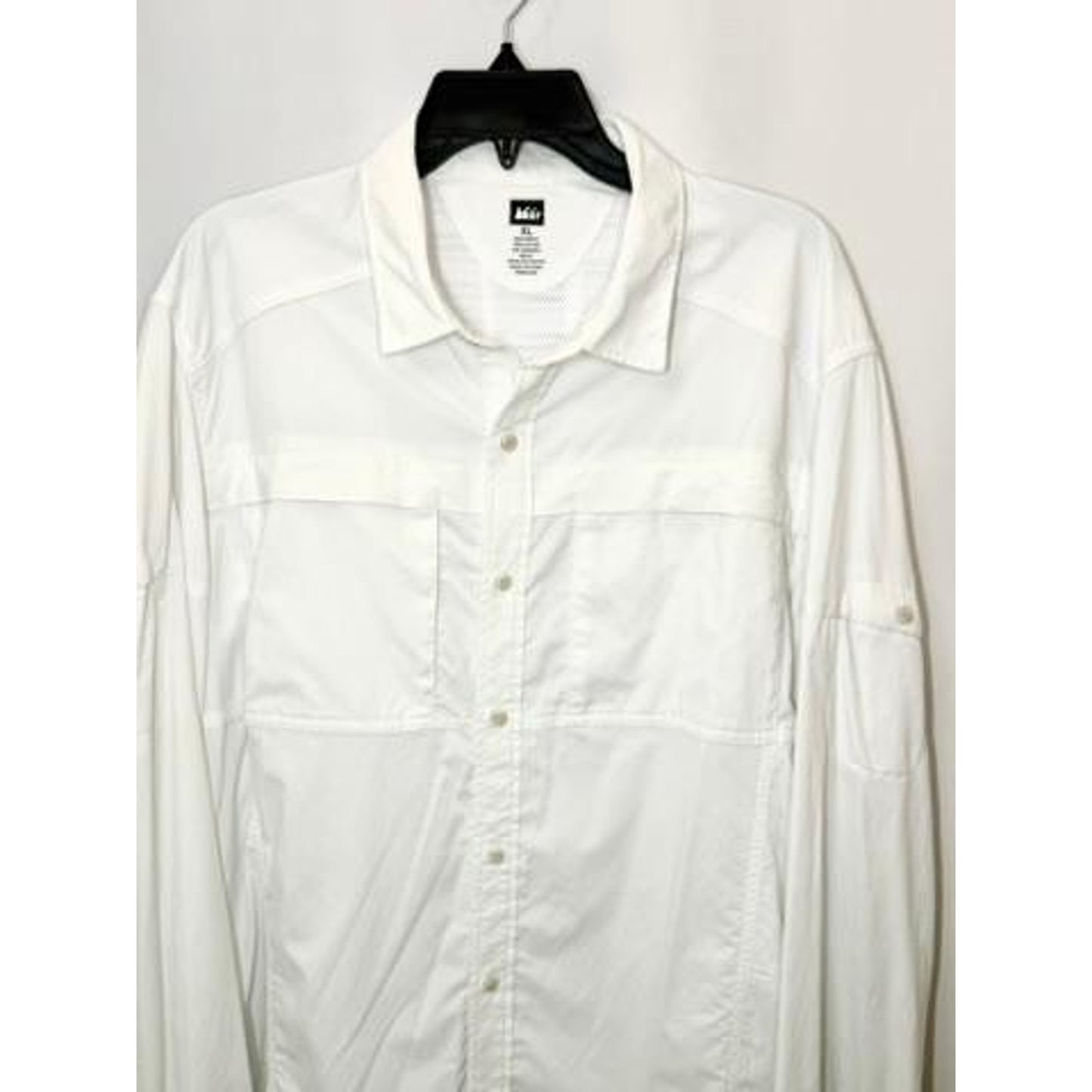 REI Co-op Sahara Mens XL White Long Sleeve Button Up Hiking Fishing Shirt Nylon