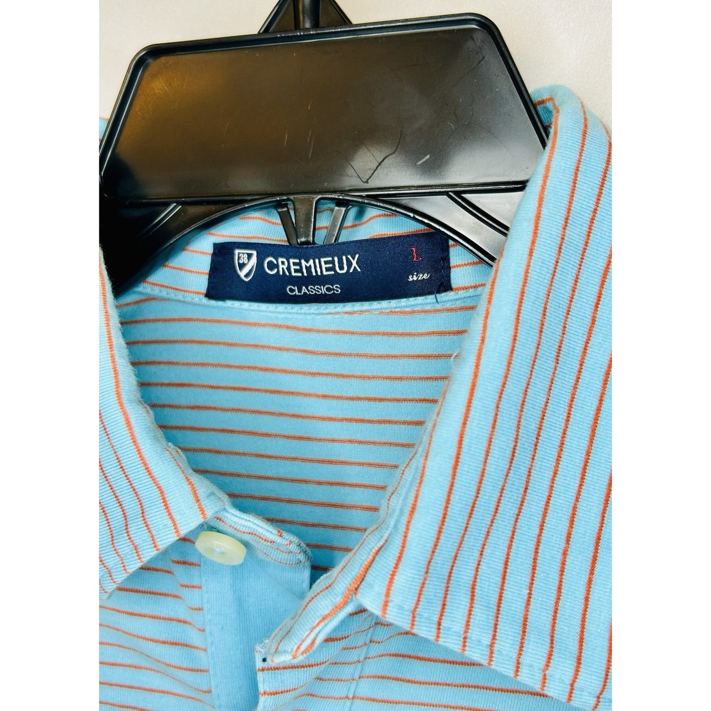 Cremieux Classics Golf Polo Men’s Large Baby Blue/Orange Striped