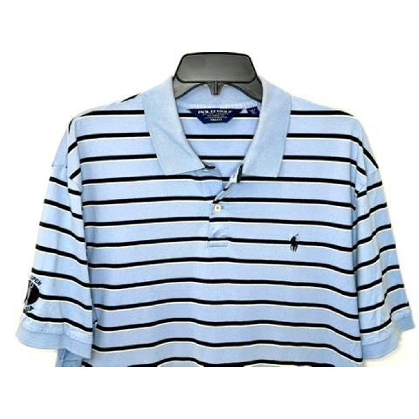 Polo Golf Ralph Lauren Shirt Mens XL Blue Black Striped Pima Cotton Pro Fit