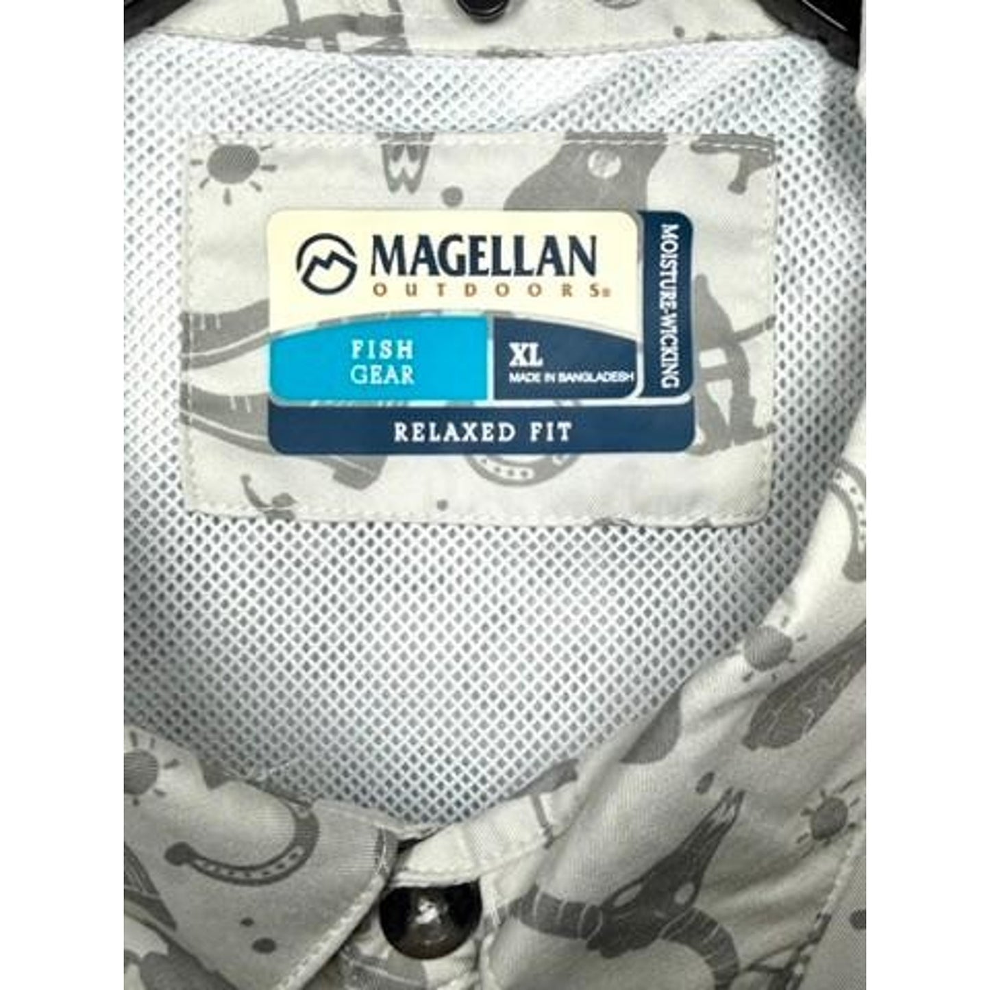 Magellan Outdoors Houston Rodeo Fishing Shirt Mens XL White Grey Cowboy Print