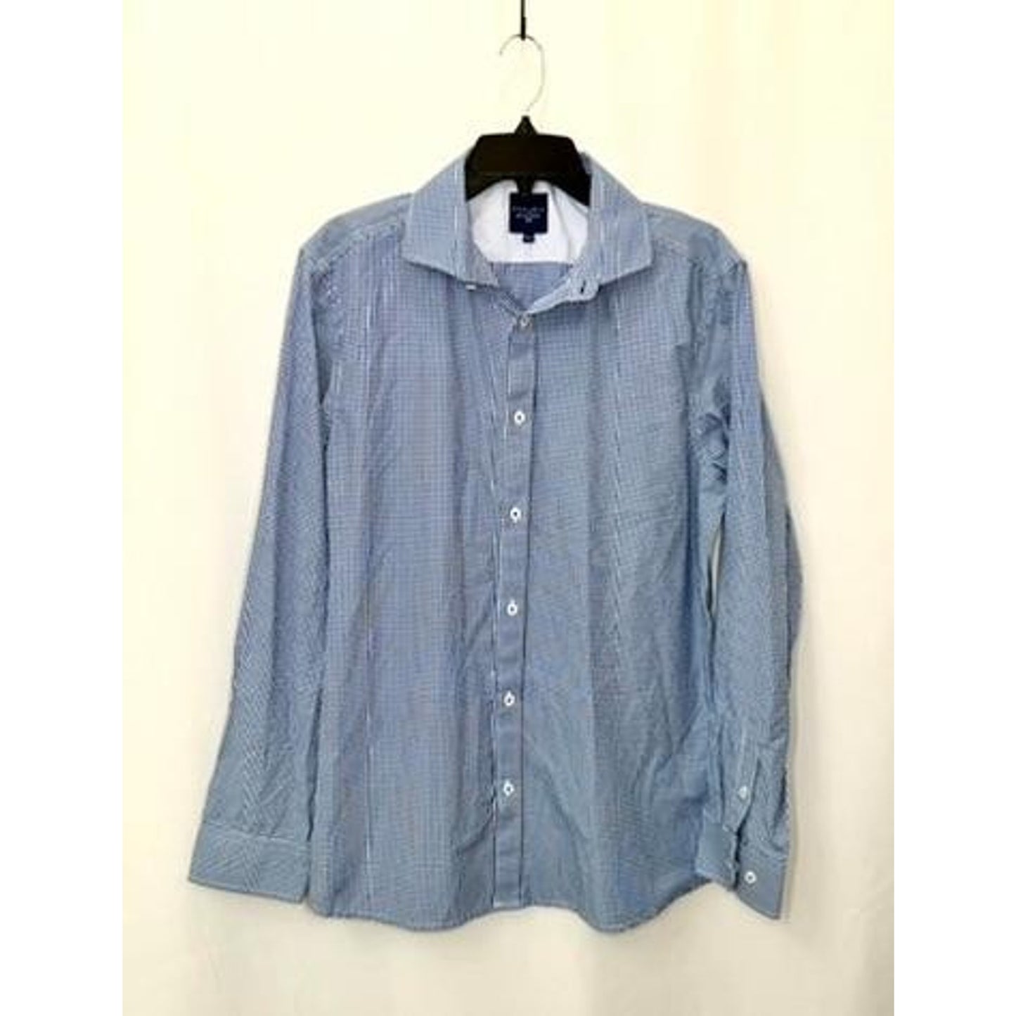 Steel & Jelly Mens Shirt 16.5 Blue White Gingham Check Long Sleeve Button Up