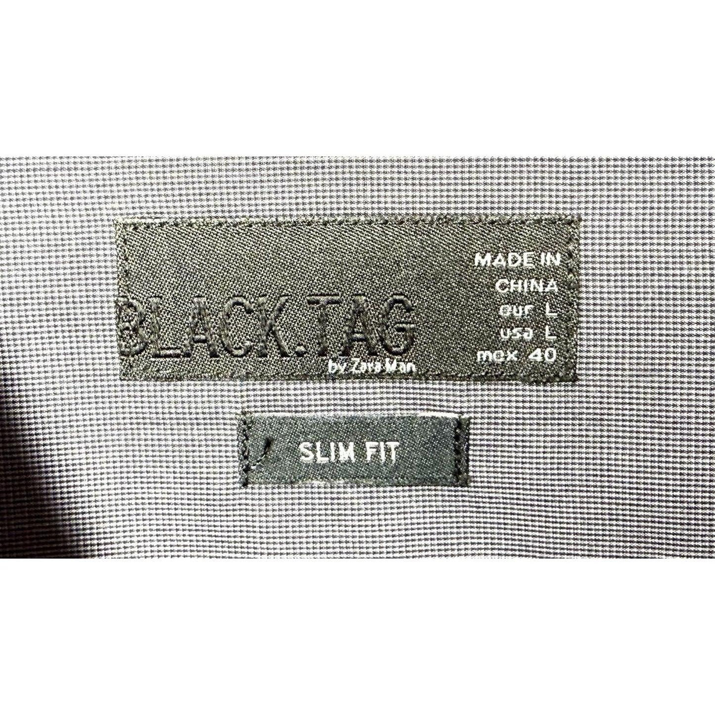 Black Tag By Zara Slim Fit Dress Shirt Men’s L Grey Micro Pindot Gingham