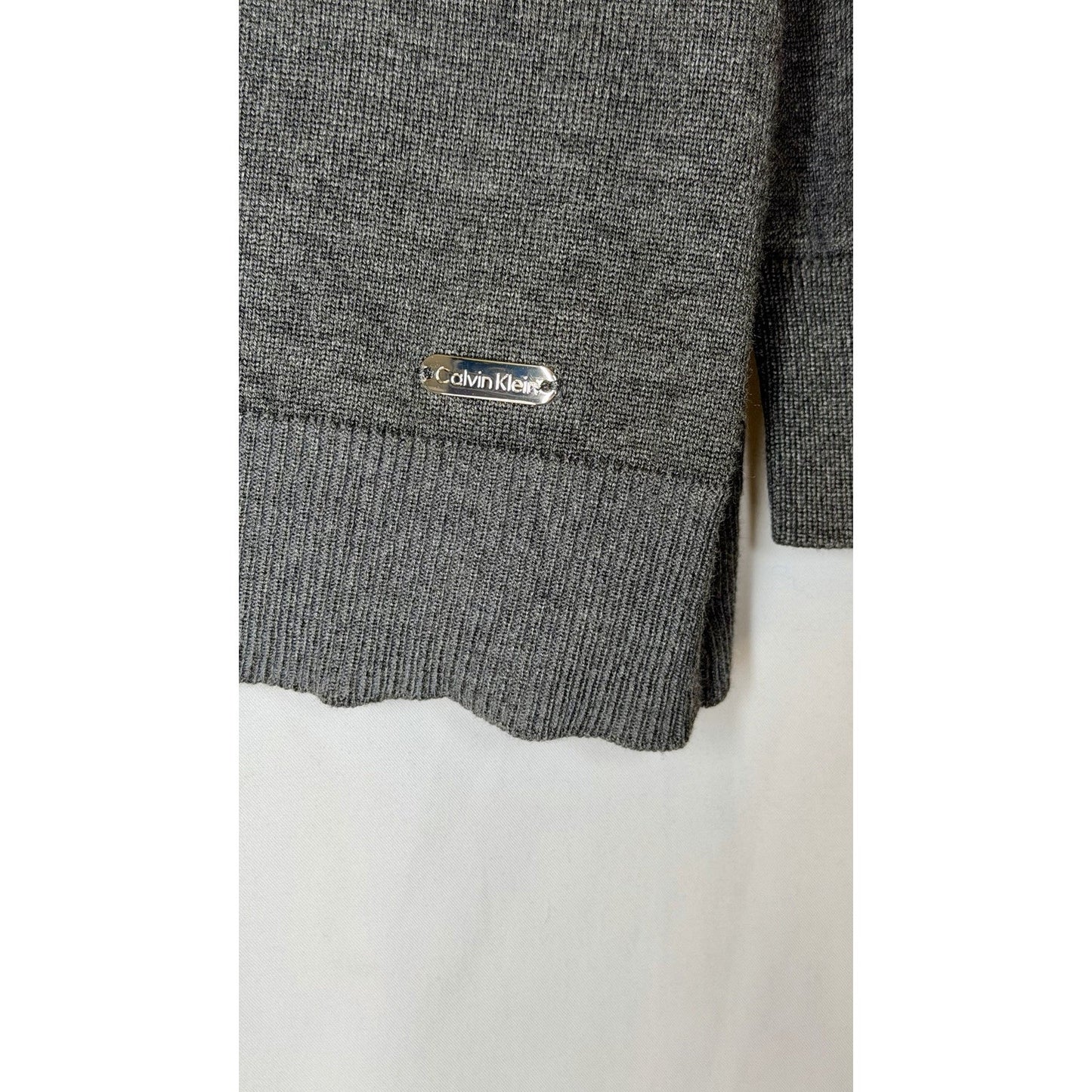 Calvin Klein Womens Turtleneck Grey Sweater Long sleeve M Gold Buttons