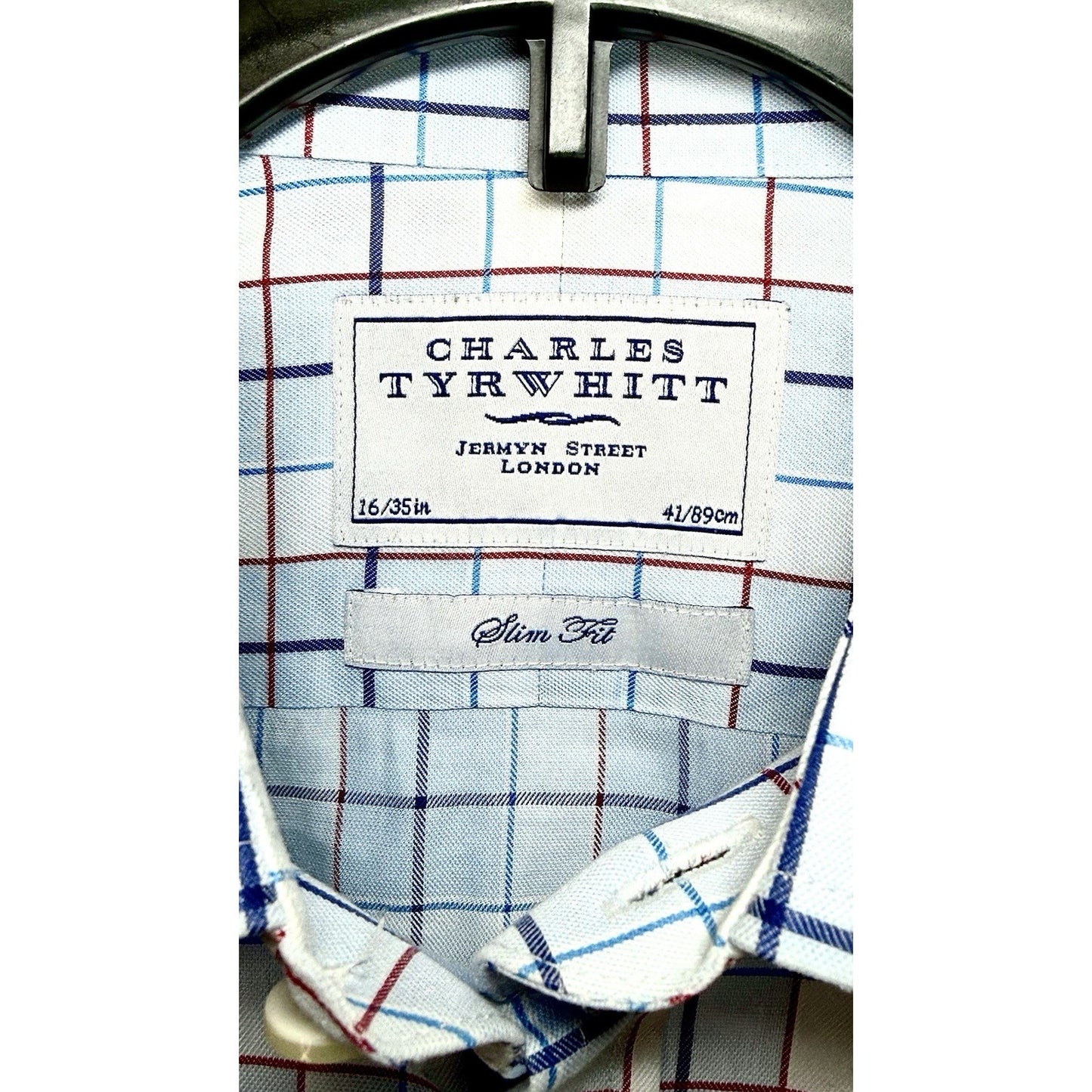 Charles Tyrwhitt Button Up Shirt Men’s 16/35 Slim Fit White Plaid