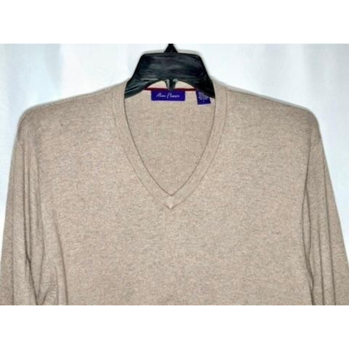 Alan Flusser Sweater Mens Large Beige V-Neck Cotton Blend Knit Pullover