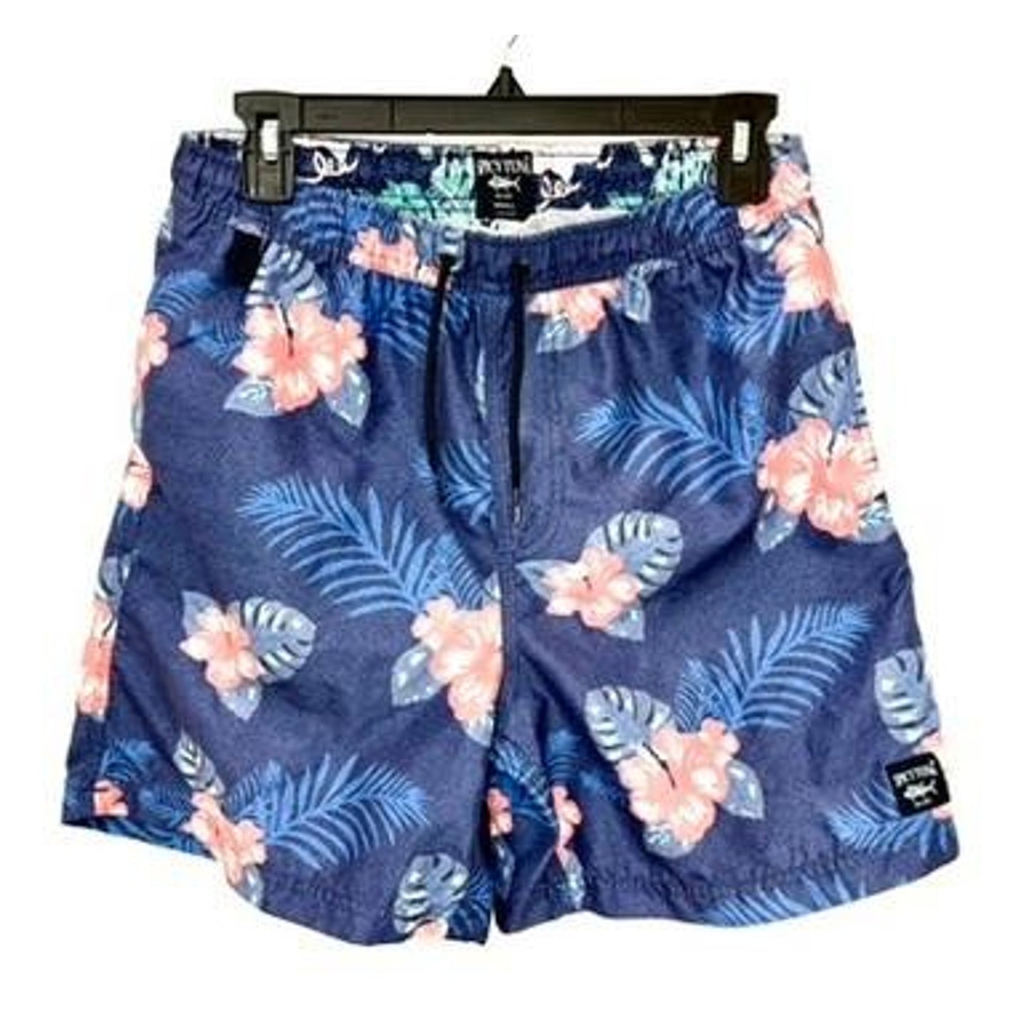 Spicy Tuna Swim Trunks Mens Small Blue Floral Hibiscus Board Shorts Mesh Lined
