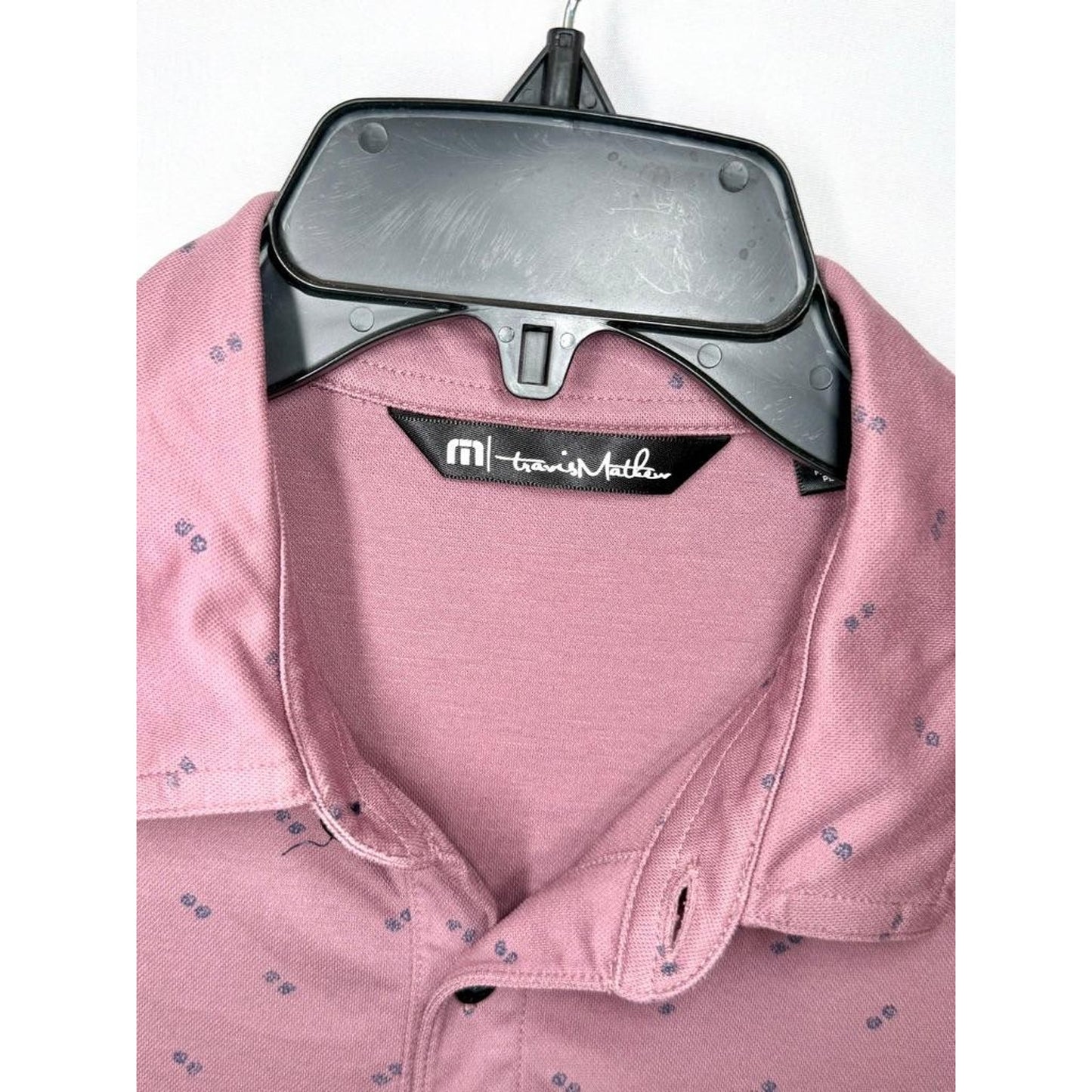 TravisMathew Polo Shirt Mens Small Pink Geometric Print Short Sleeve Golf Tee