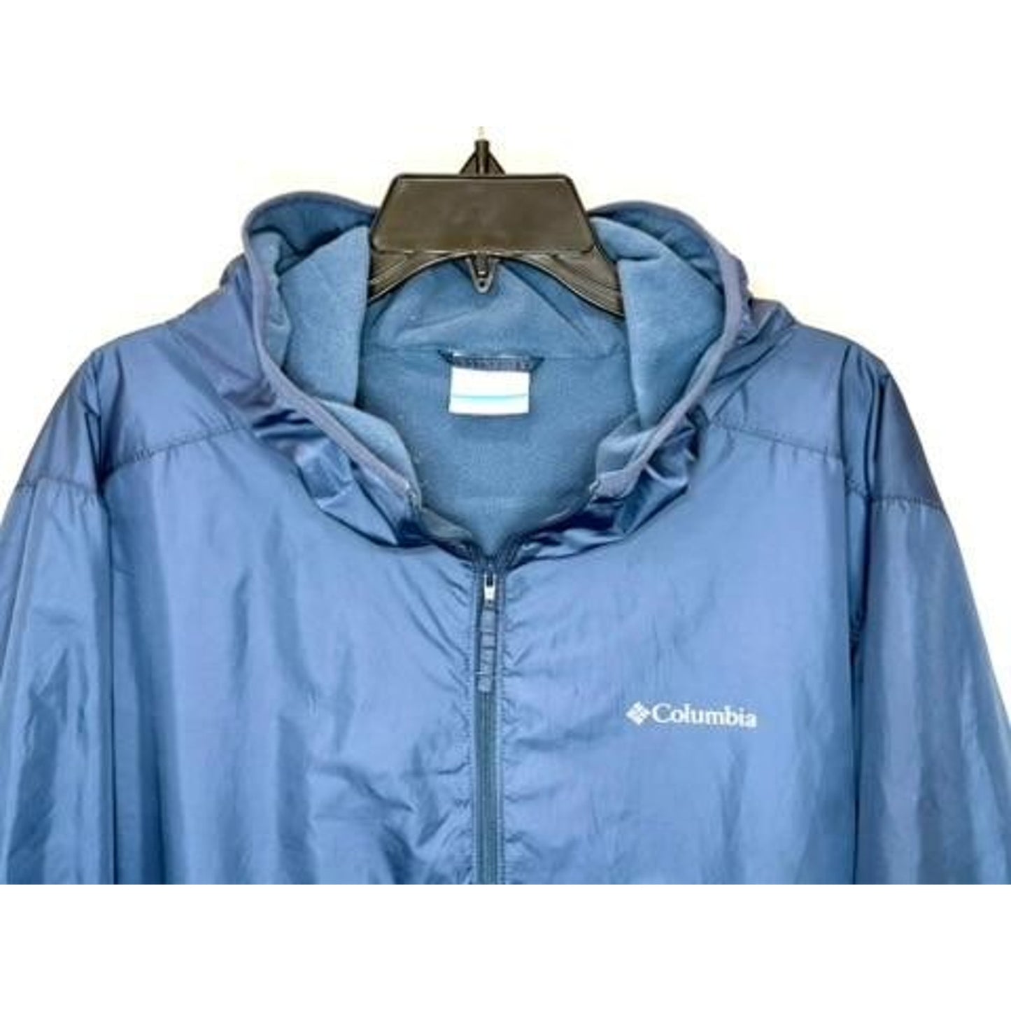 Columbia Fleece Lined Jacket Mens Large Blue Hooded Windbreaker Full Zip