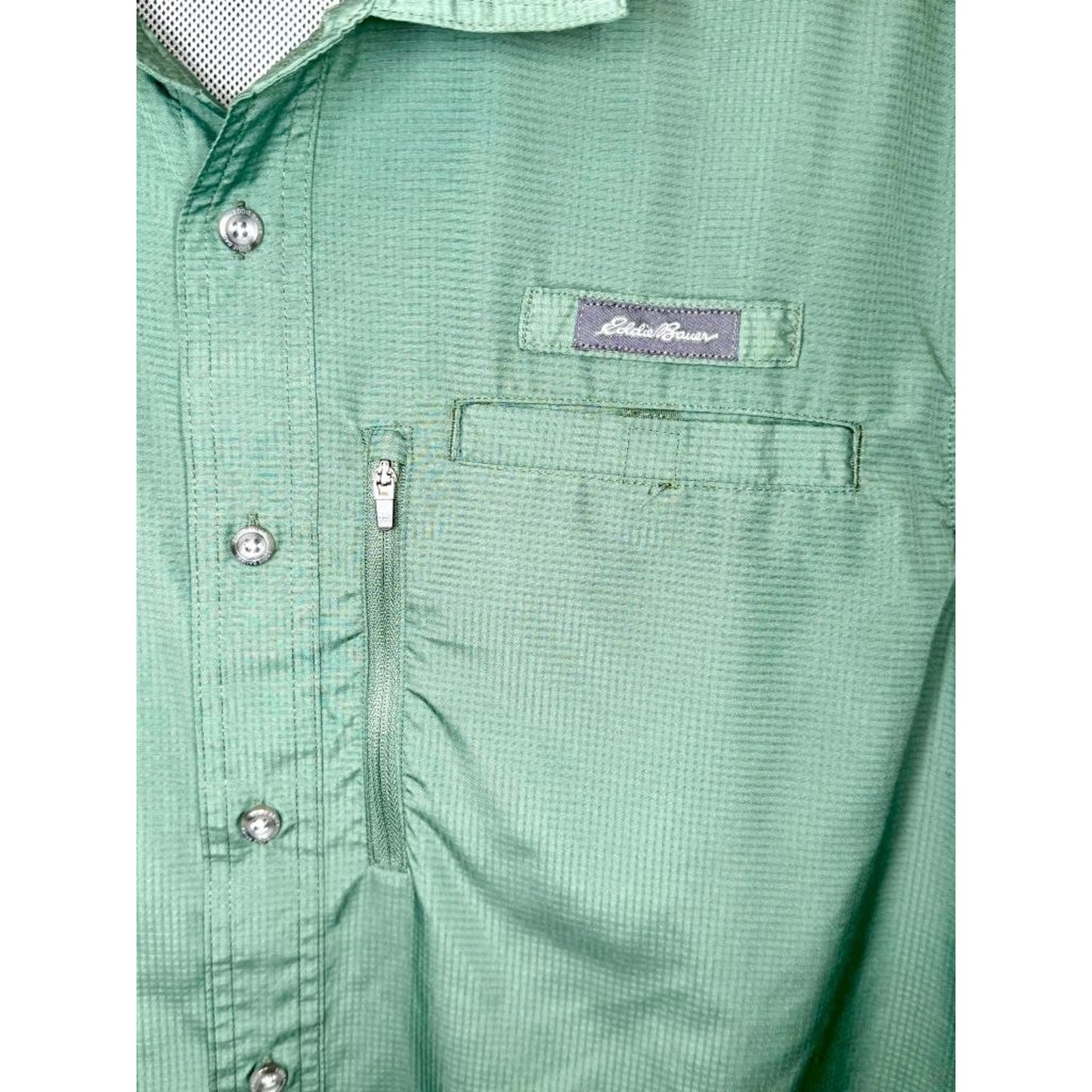 Eddie Bauer Fishing Shirt Mens XL Green Short Sleeve Button Up Ventilated Mesh