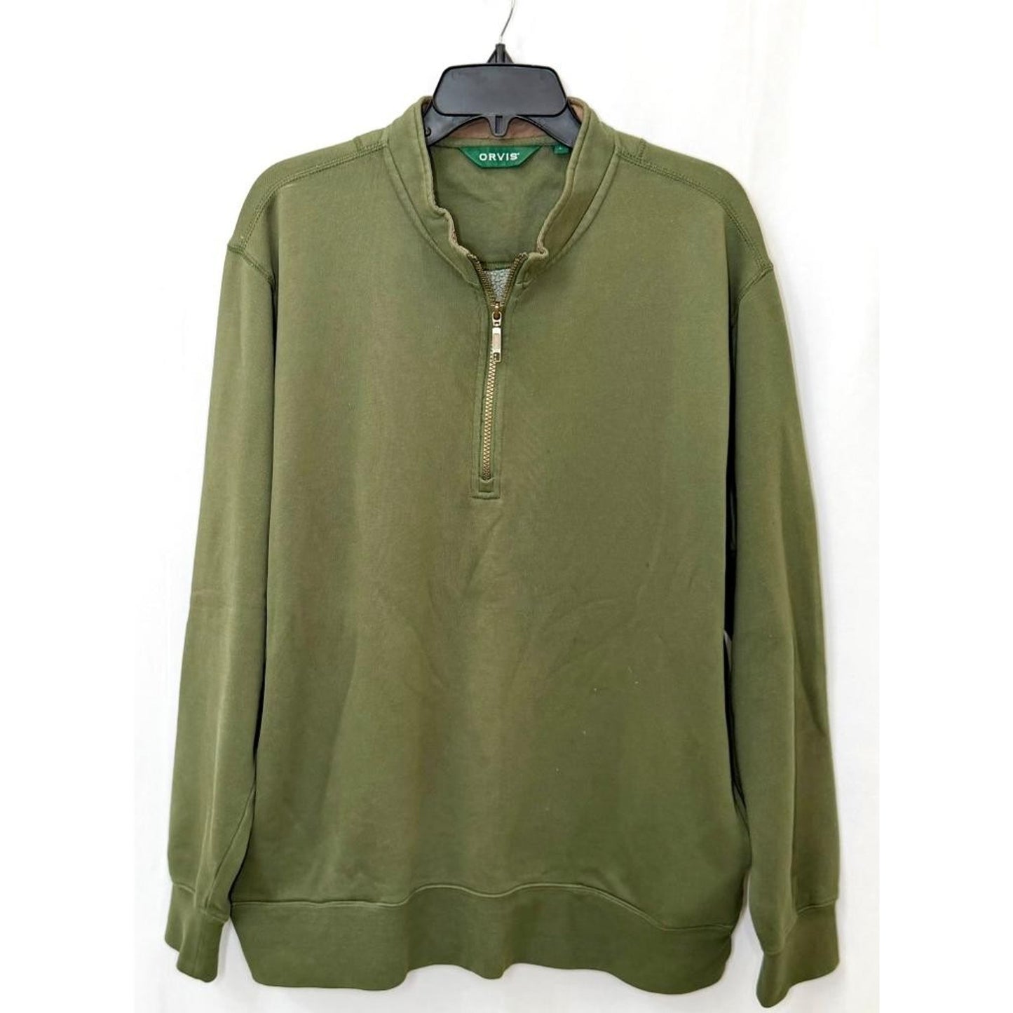 Orvis 1/4 Zip Pullover Sweater Mens Large Green Fleece Lined Sweatshirt