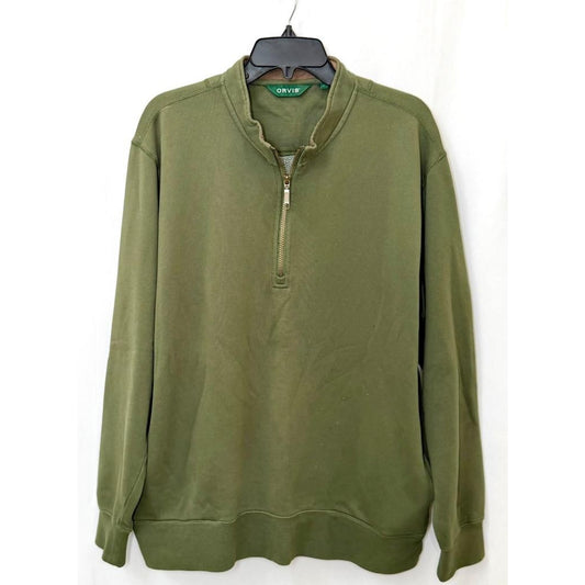 Orvis 1/4 Zip Pullover Sweater Mens Large Green Fleece Lined Sweatshirt
