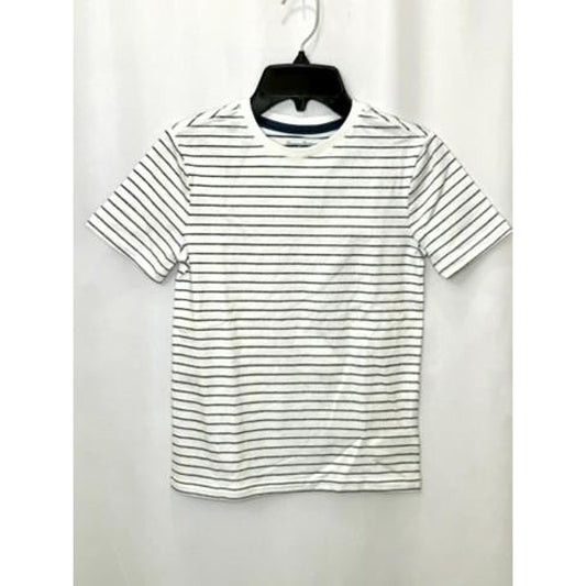 Tommy Bahama Boys Striped T-Shirt Size M 7-8 White Navy Blue Short Sleeve Tee