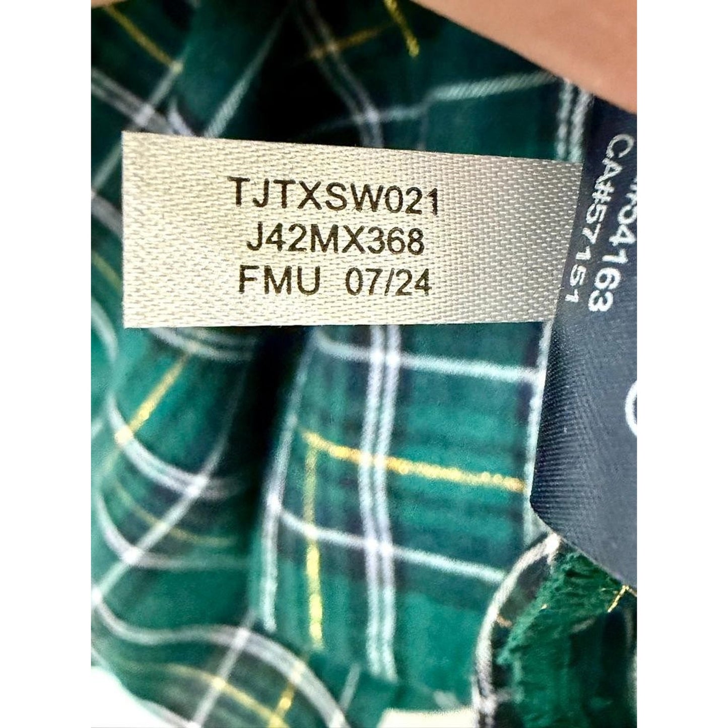 Tommy Hilfiger Plaid Button Up Shirt Womens Large Green Lurex Metallic NWT