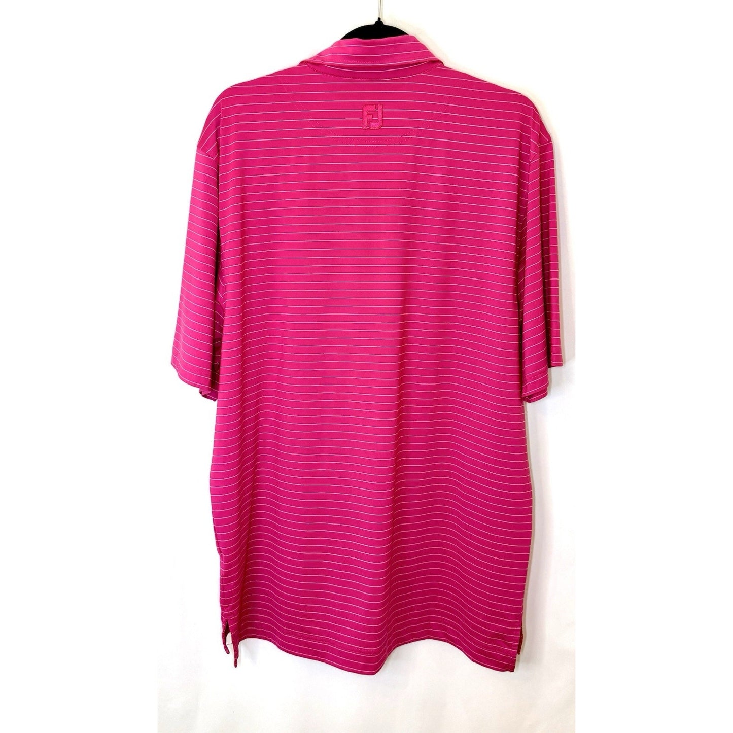 FootJoy Mens Golf Polo Shirt Pink White Striped Stretch Embroidered Top Tall L