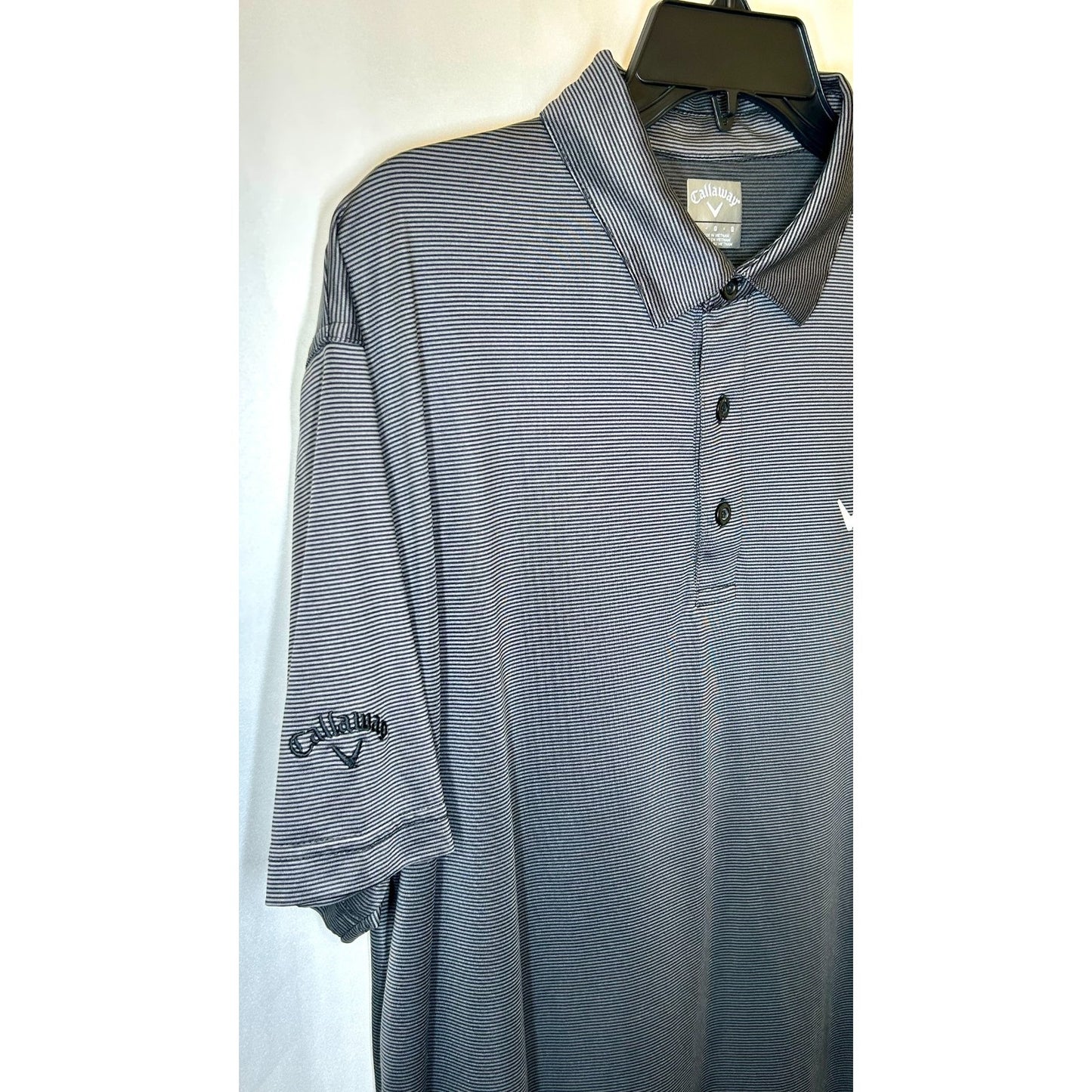 Callaway Polo Shirt Men Large Performance Polyester Stretch Black Silver Striped