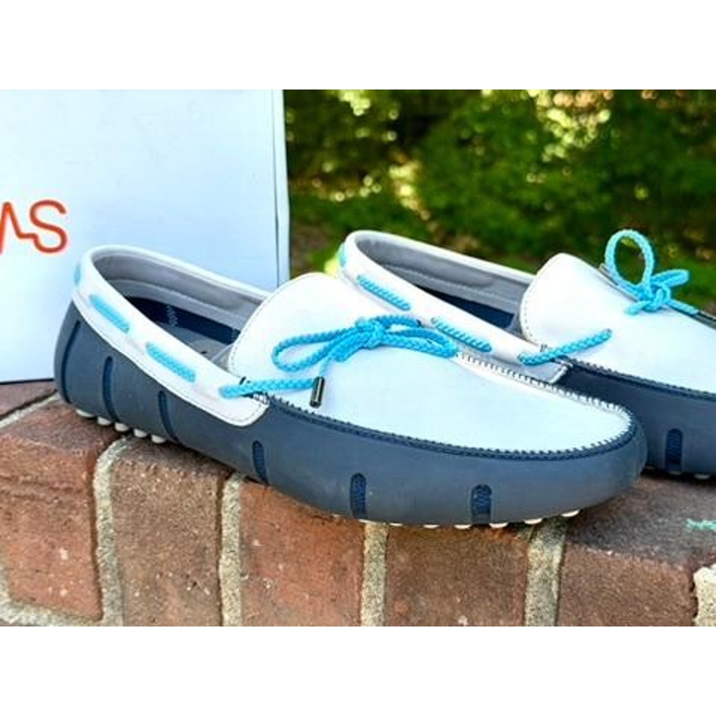 Swims Braided Lace Lux Loafer Driver Mens 9.5 Navy Alloy Blue White Slip On