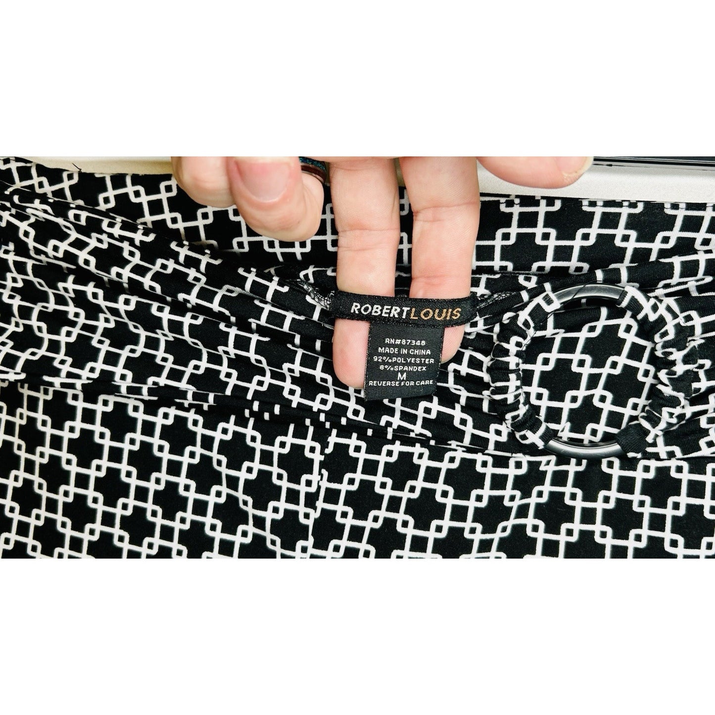 Robert Louis Stretchy Pants Black/White Geometric Size M Pull On Wide Leg