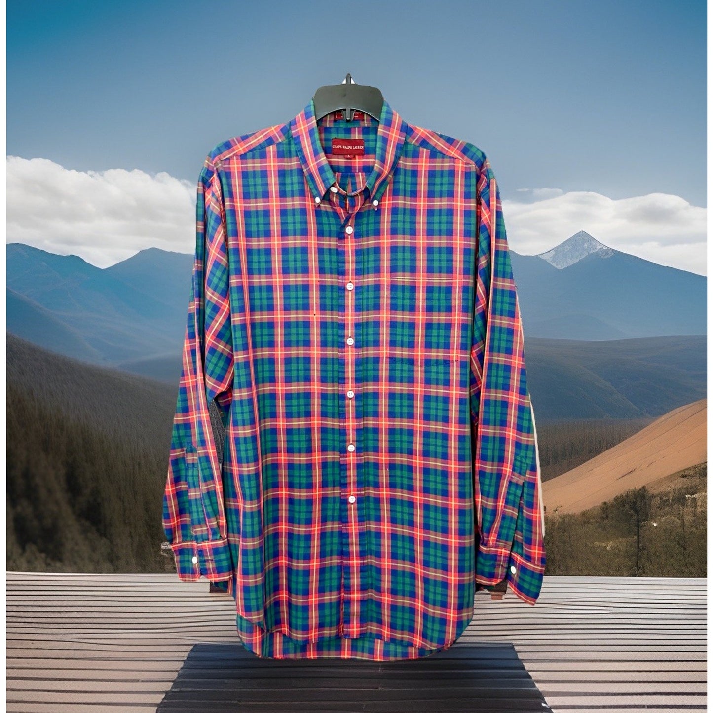Vintage 90s Chaps Ralph Lauren Shirt Mens Large Red Green Plaid Button Down