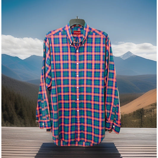 Vintage 90s Chaps Ralph Lauren Shirt Mens Large Red Green Plaid Button Down