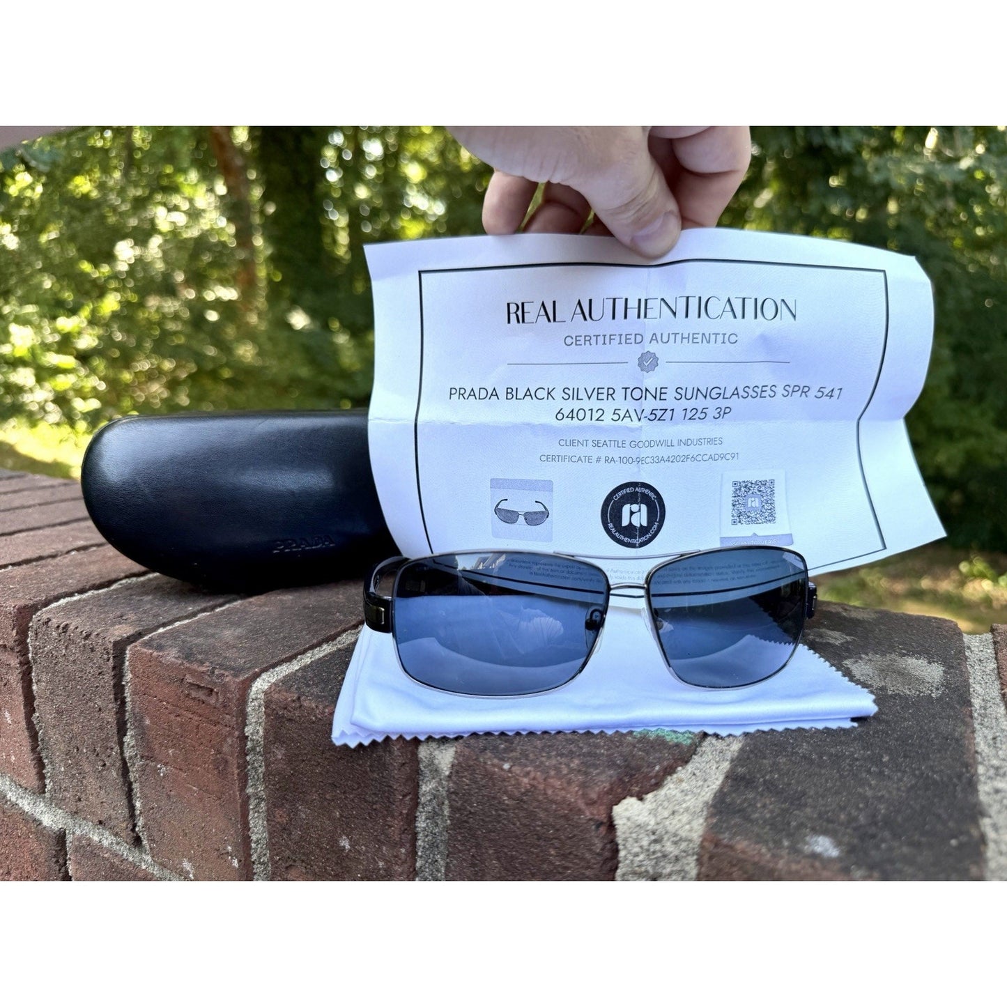 PRADA SPR 54I Sunglasses Polarized Silver Metal Blue Lens 64 12 125 With COA